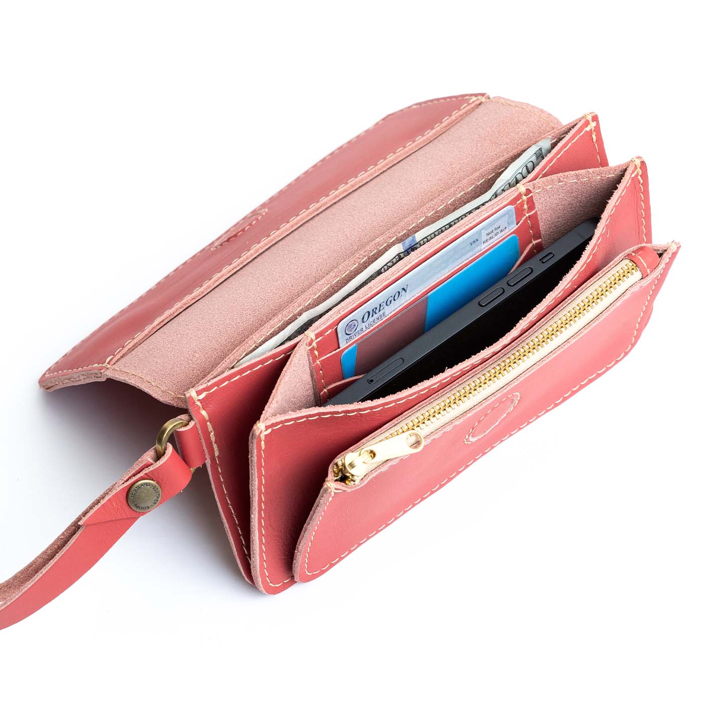 Begonia | Leather wallet clutch with wristlet and magnetic closure