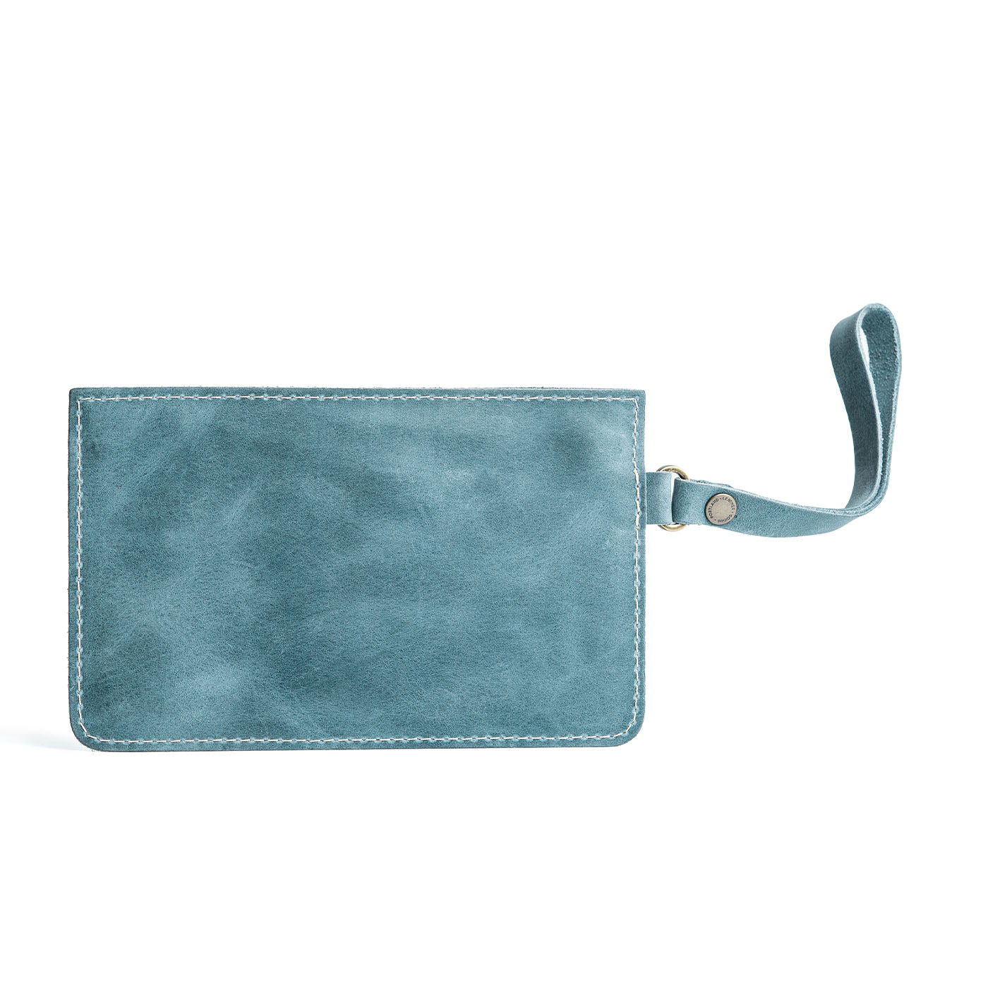 Aqua | Flat leather pouch with zipper and wristlet backside