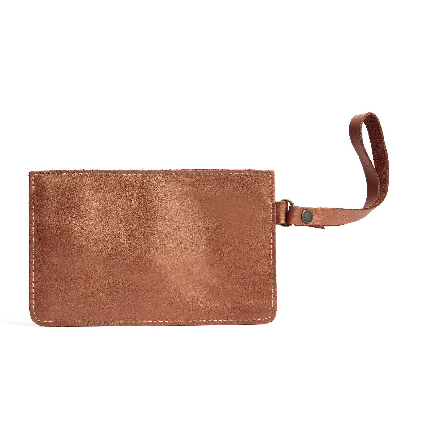 Hava | Flat leather pouch with zipper and wristlet backside