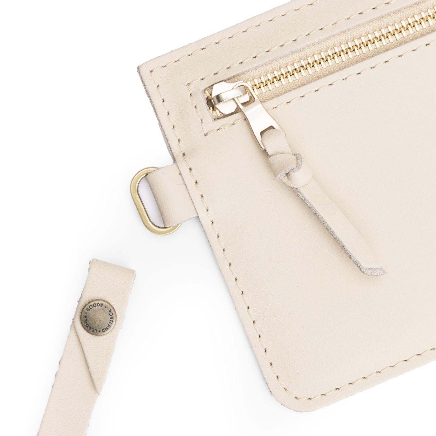 Bone | Flat leather pouch with zipper and wristlet