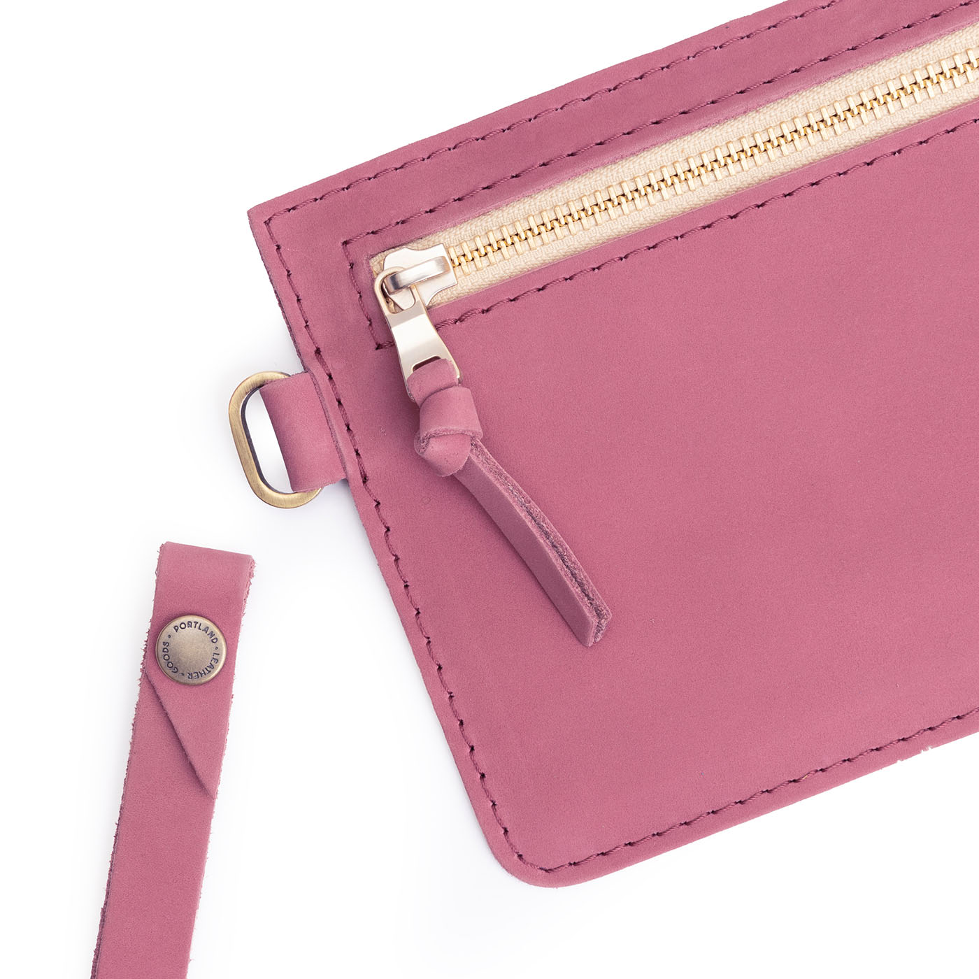 Foxglove | Flat leather pouch with zipper and wristlet