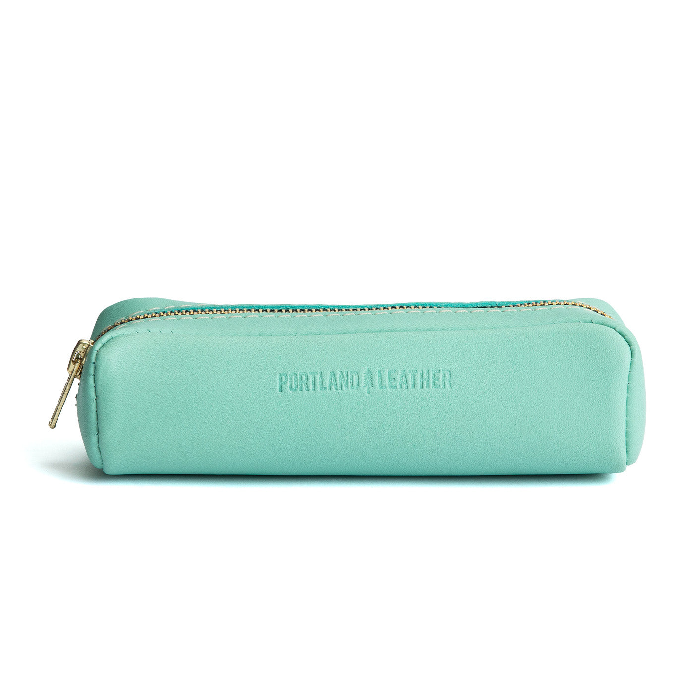 All Color: Mint | Leather pouch with a curved top and zipper