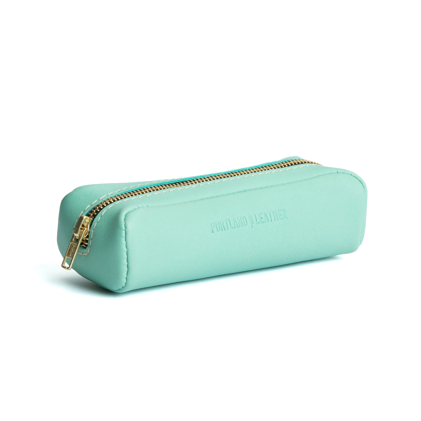 All Color: Mint | Leather pouch with a curved top and zipper