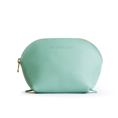 Mint*Belladonna | Leather makeup bag with curved top zipper and flat bottom