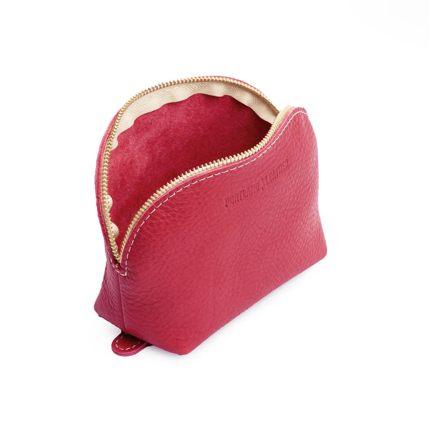 Sugar*Bella | Leather makeup bag with curved top zipper and flat bottom