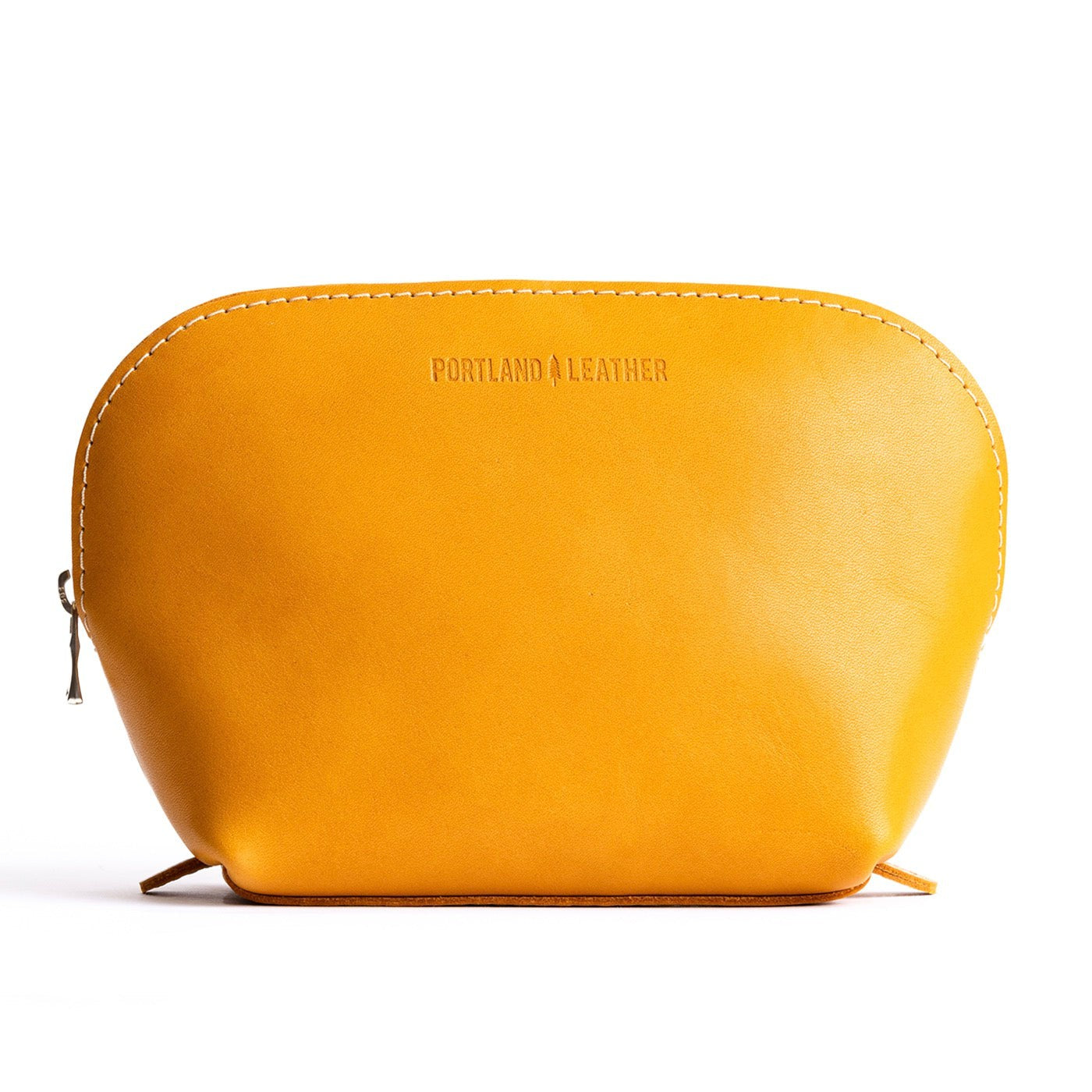 Sunflower | Leather makeup bag with curved top zipper and flat bottom