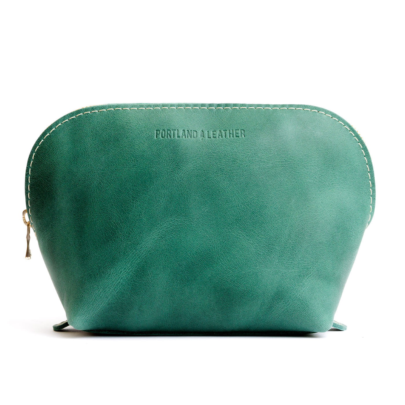 Surf Belladonna | Leather makeup bag with curved top zipper and flat bottom