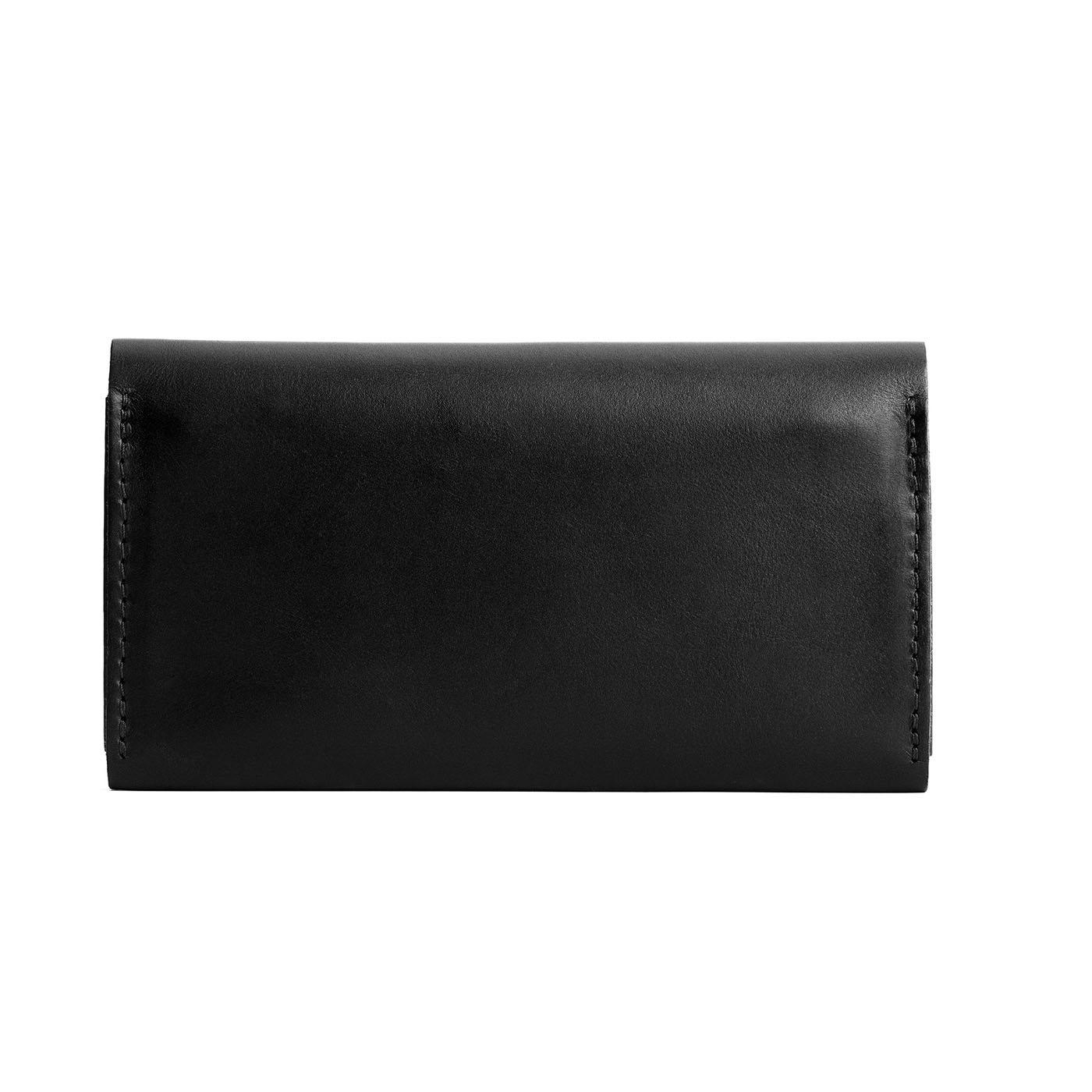 Black | Backside of large leather wallet with snap closure