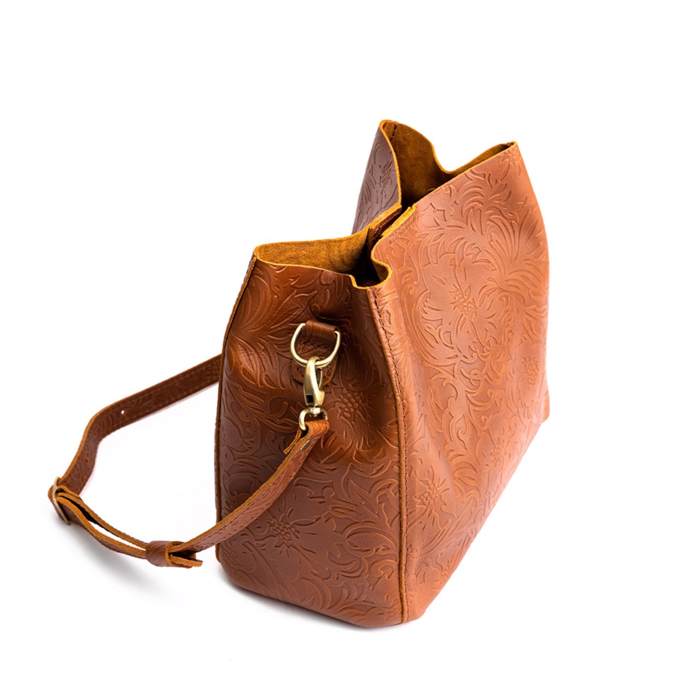 Meadow | symmetrical bucket bag with latch closure and removable crossbody strap