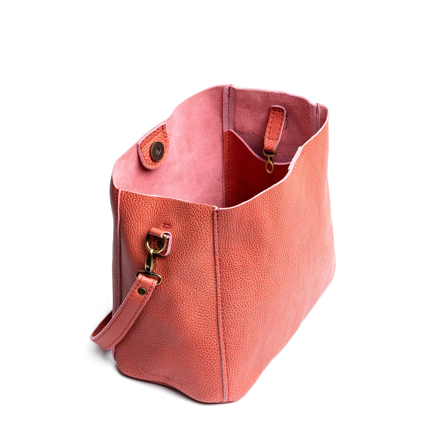 Watermelon | symmetrical bucket bag with latch closure and removable crossbody strap