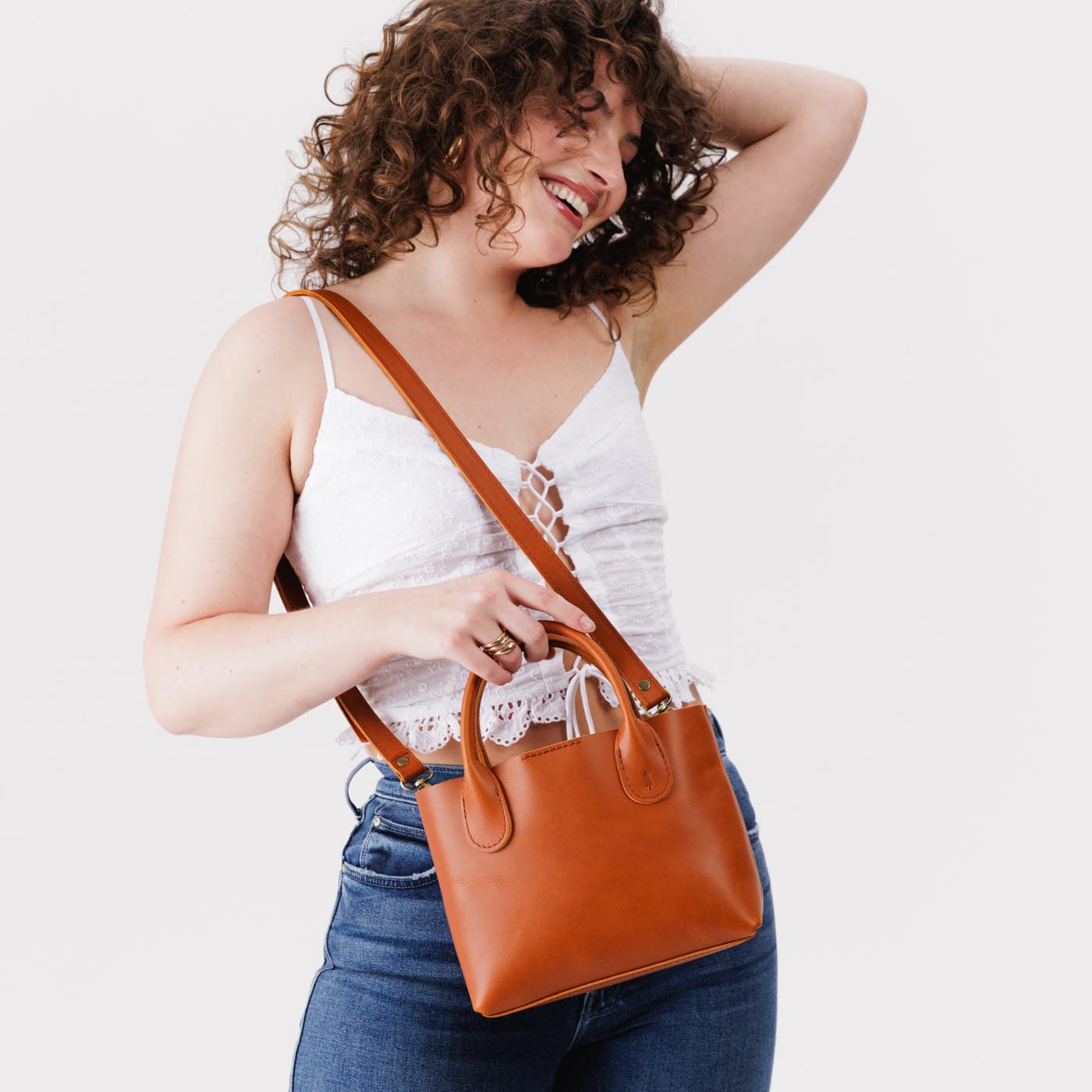 Tuscany Small | Petite tote purse with structured leather handles and crossbody strap