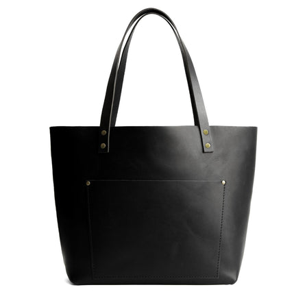 Black*Classic | Large leather tote bag with sturdy bridle handles and front pocket