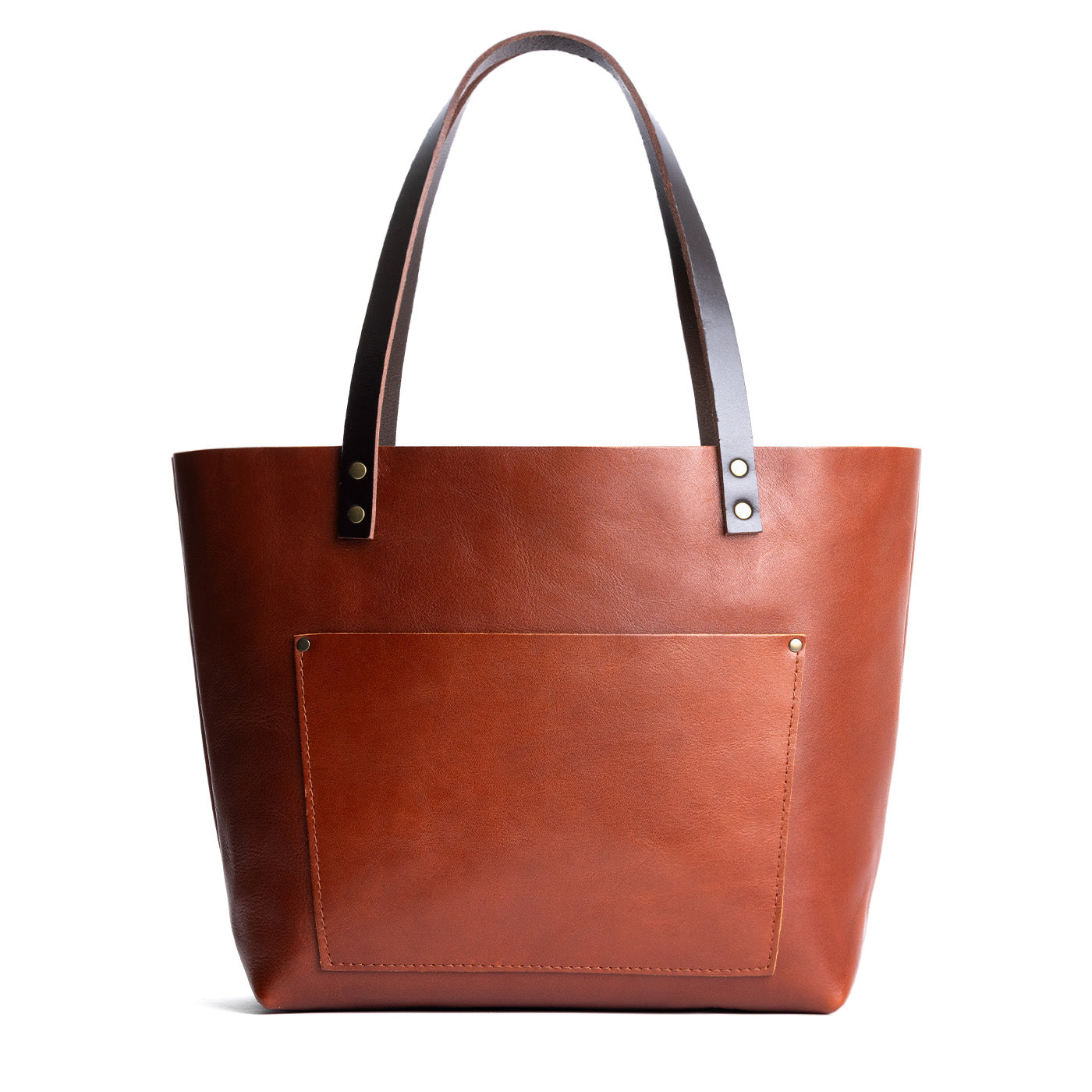 Chestnut Classic | Large leather tote bag with sturdy bridle handles and front pocket