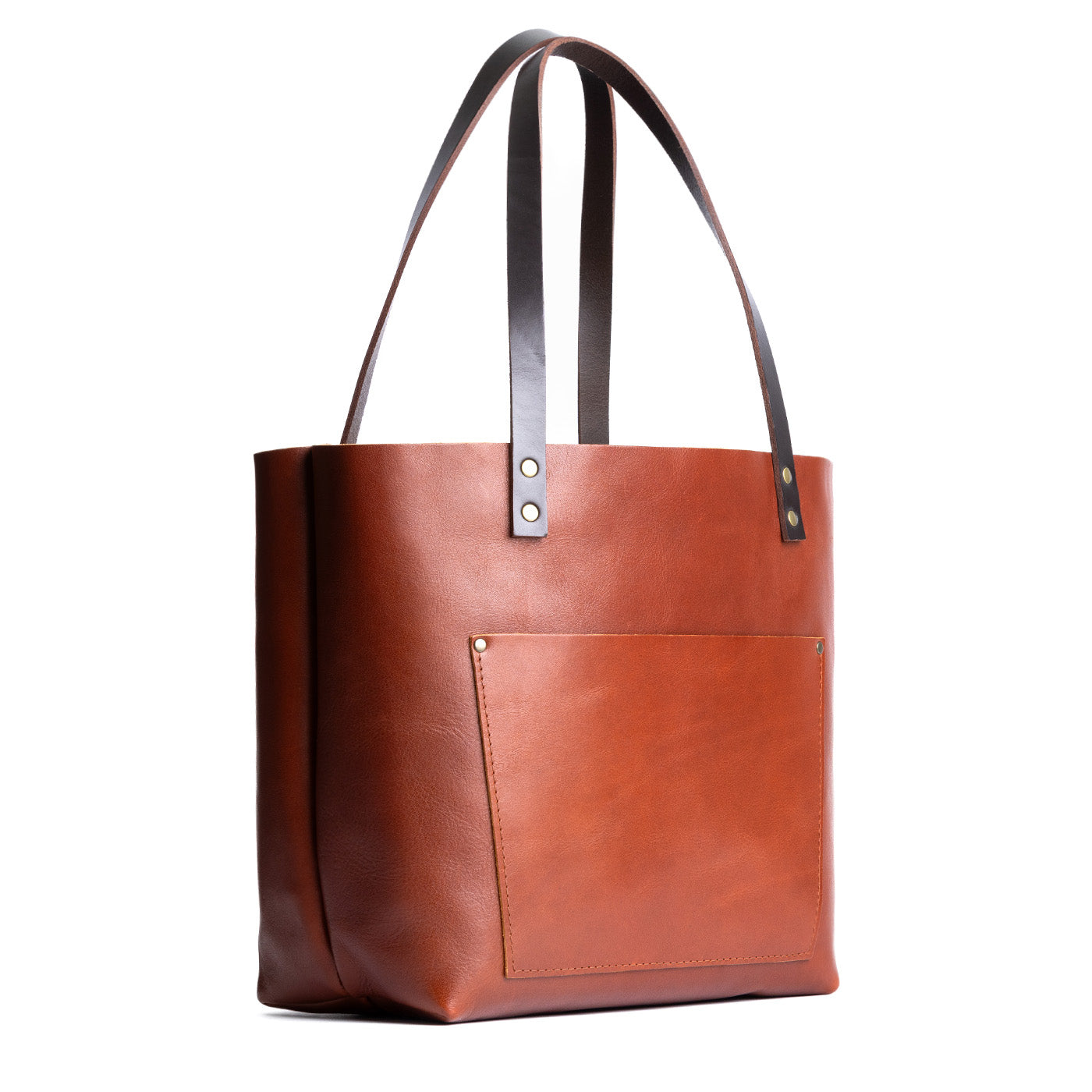 Chestnut*Classic | Large leather tote bag with sturdy bridle handles and front pocket