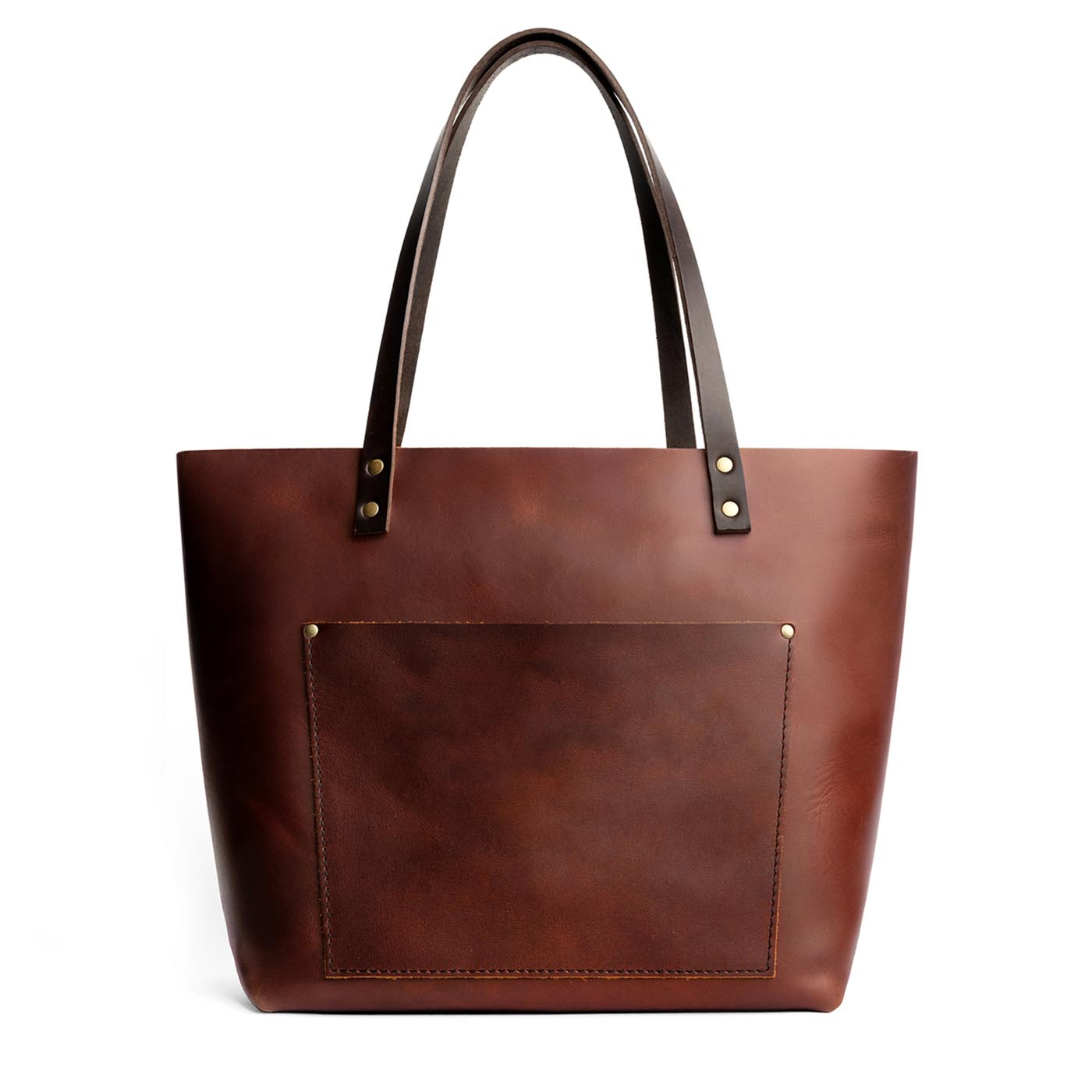 Cognac Classic | Large leather tote bag with sturdy bridle handles and front pocket