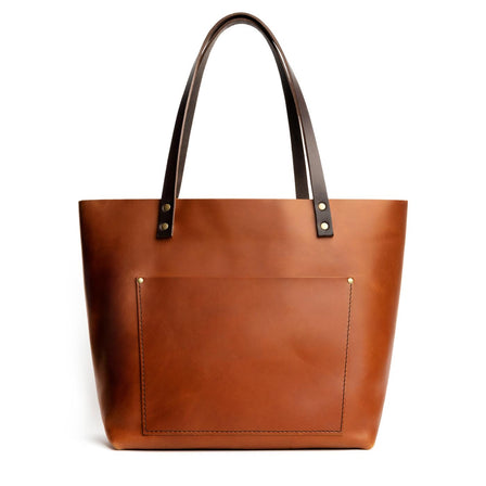 Honey*Zipper | Large zipper leather tote bag with sturdy bridle handles and front pocket