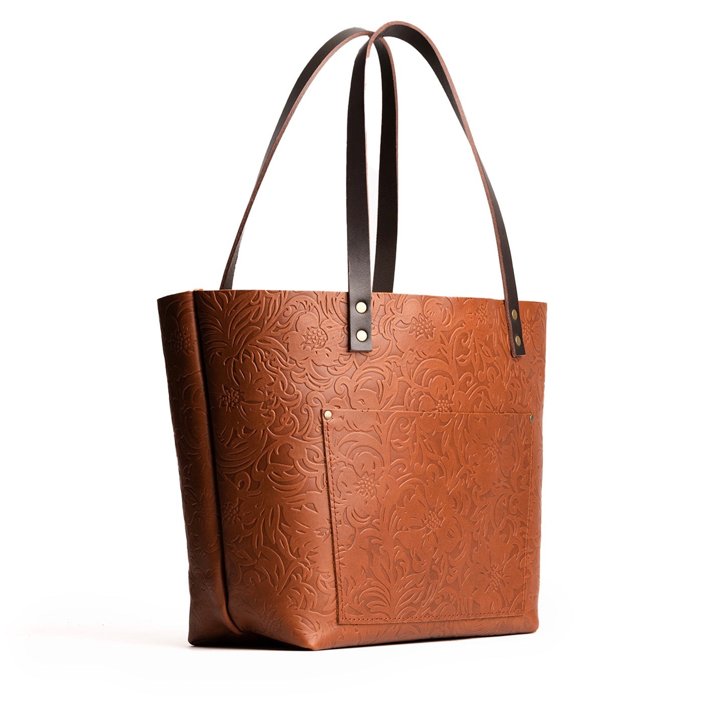 Meadow Classic | Large zipper leather tote bag with sturdy bridle handles and front pocket