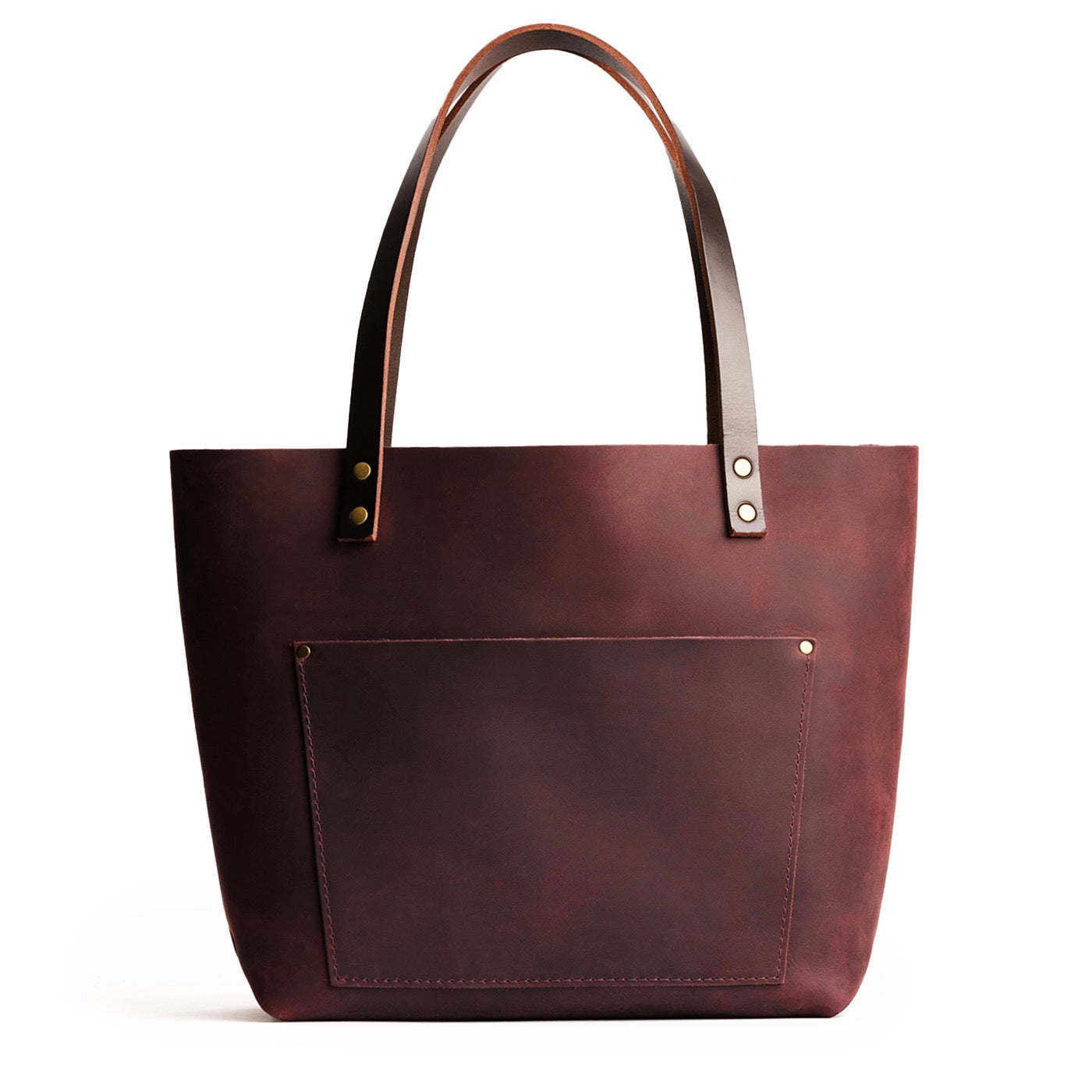 Merlot Classic | Large leather tote bag with sturdy bridle handles and front pocket