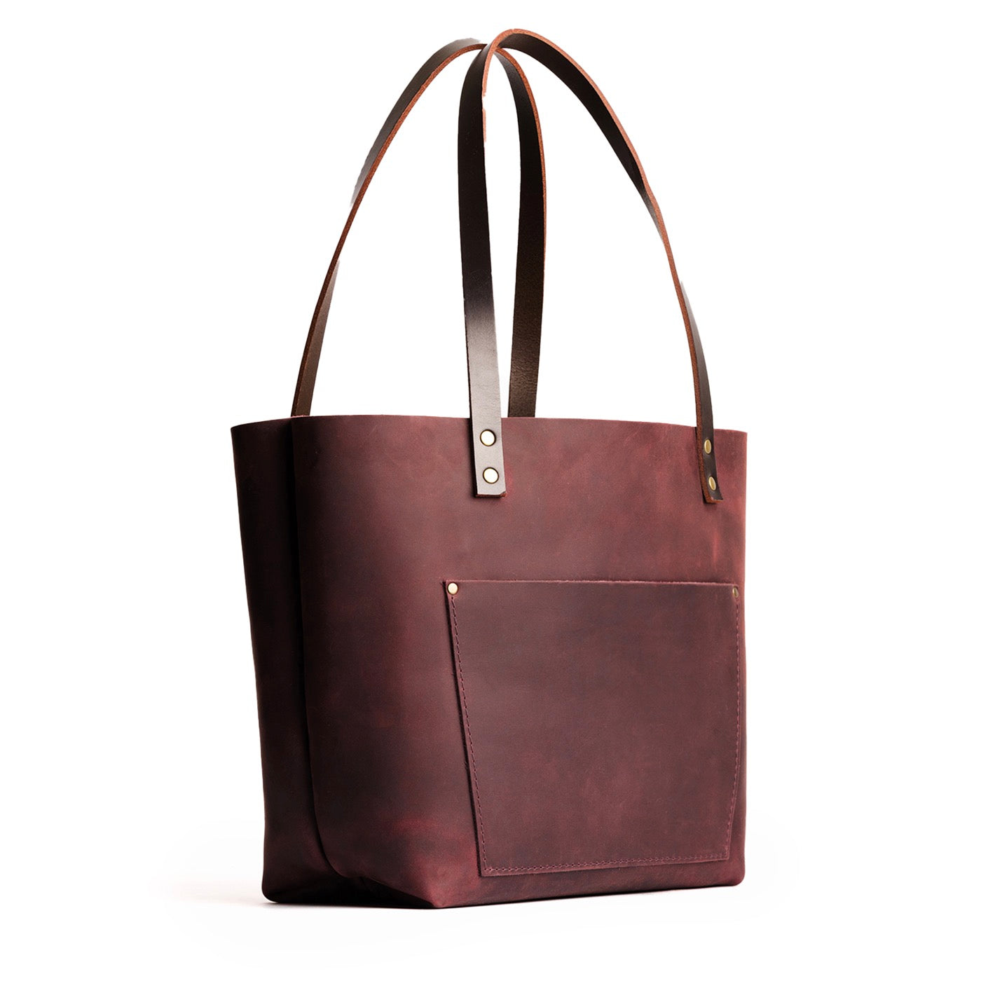 Merlot Classic | Large leather tote bag with sturdy bridle handles and front pocket