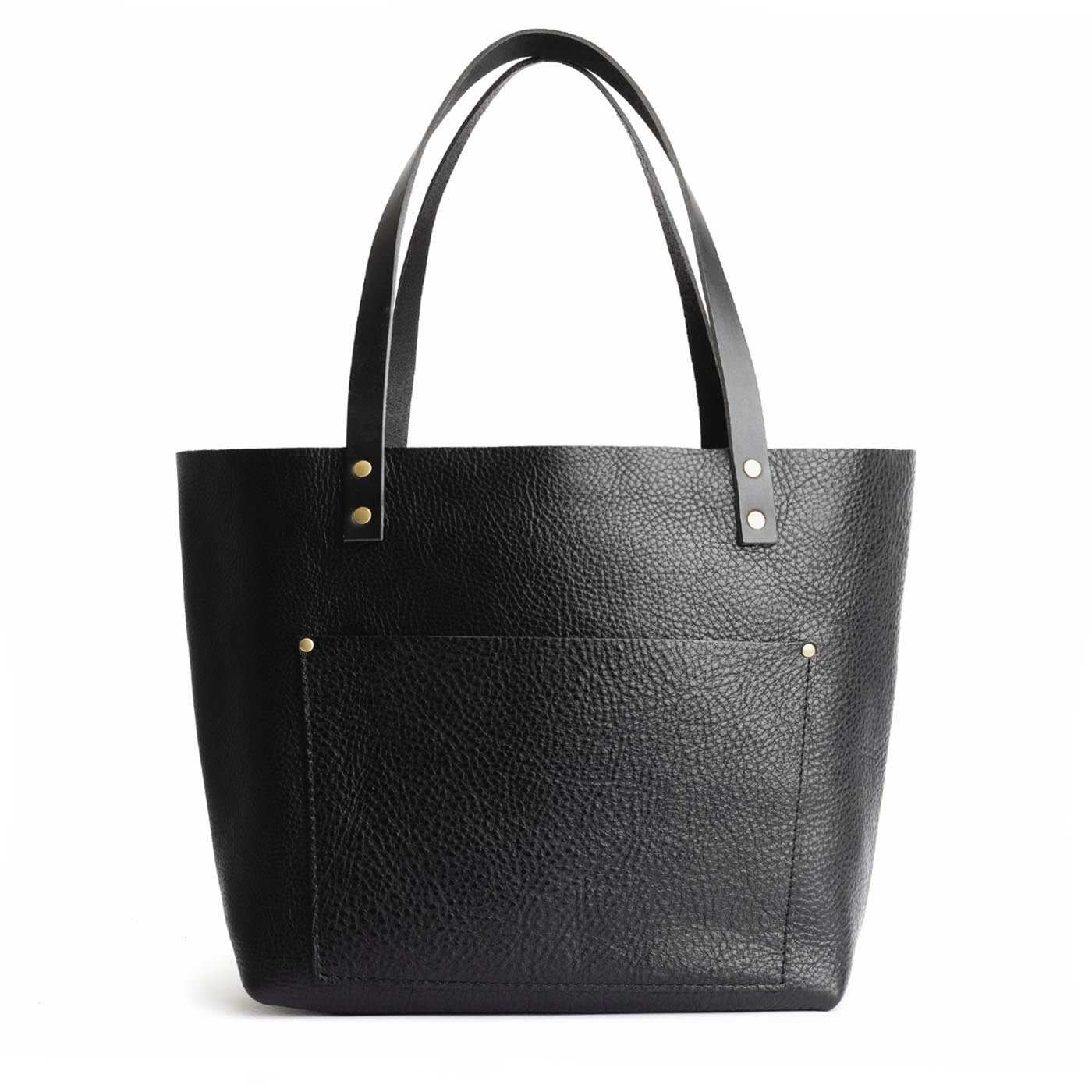 Pebbled--black*Classic | Large leather tote bag with sturdy bridle handles and front pocket