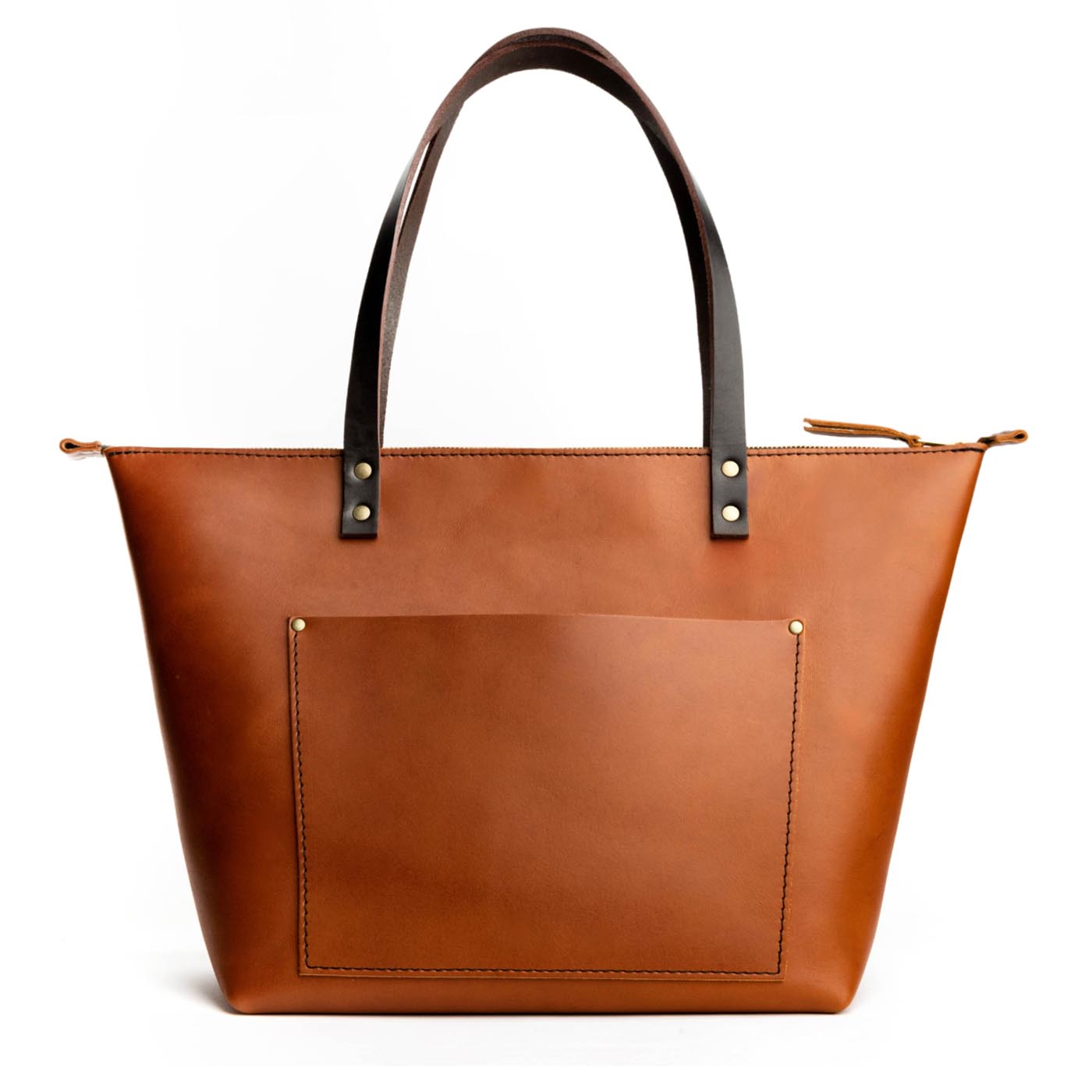 Honey*Zipper | Large zipper leather tote bag with sturdy bridle handles and front pocket