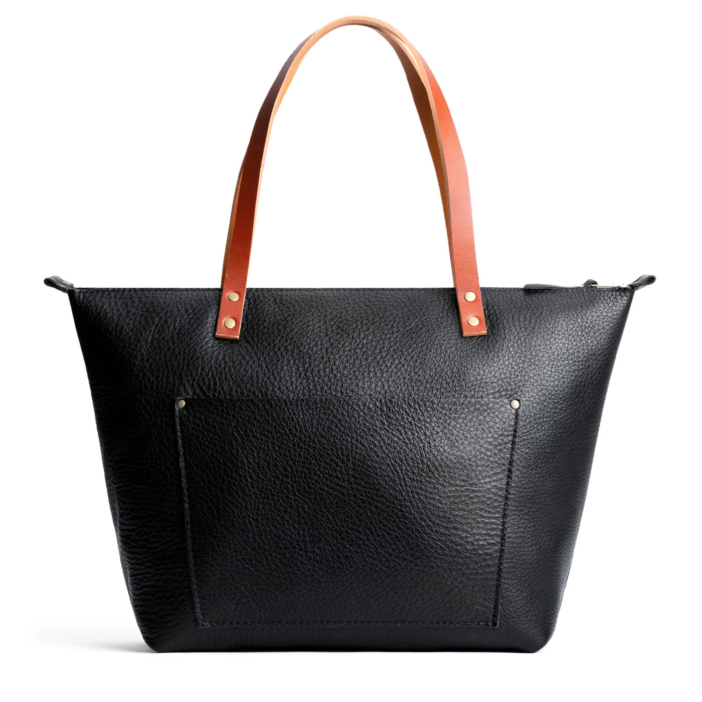 Pebbled--black*Zipper | Large leather tote bag with sturdy bridle handles and front pocket