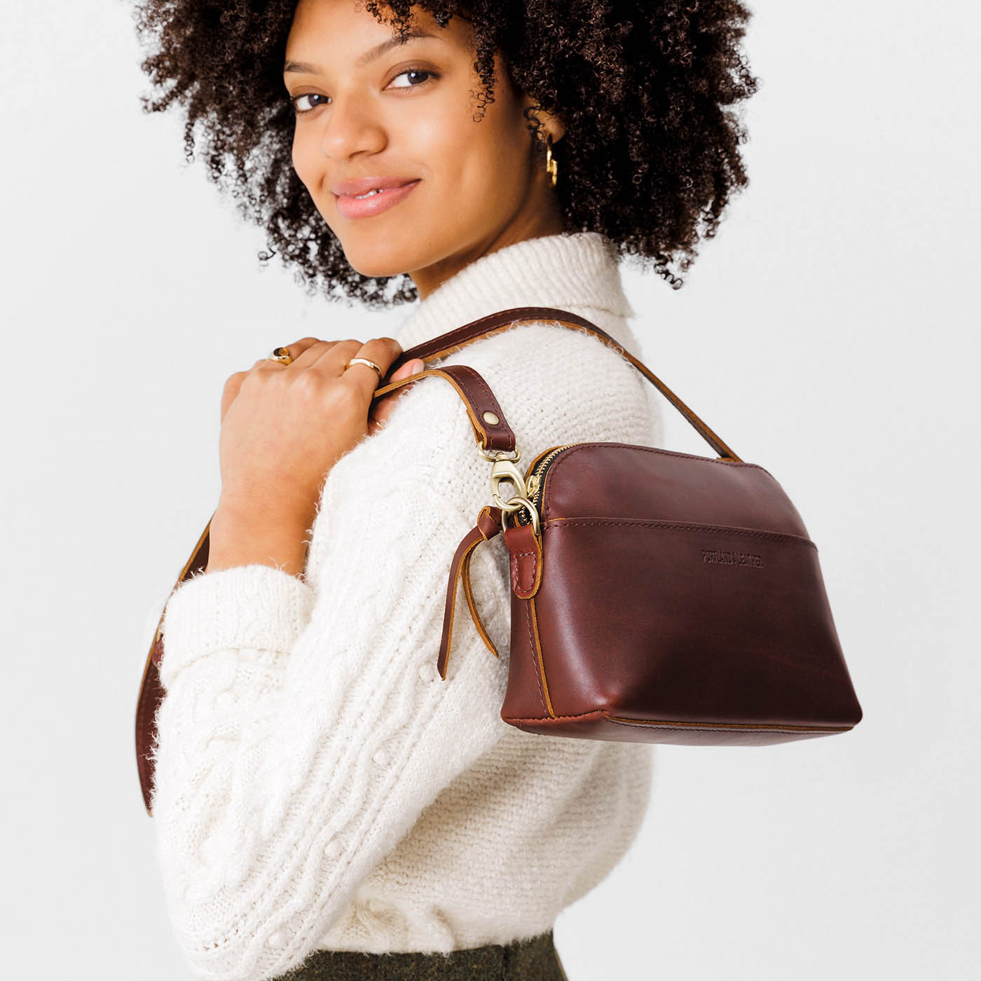 Cognac*Classic | Dome shaped crossbody purse with front and back pockets