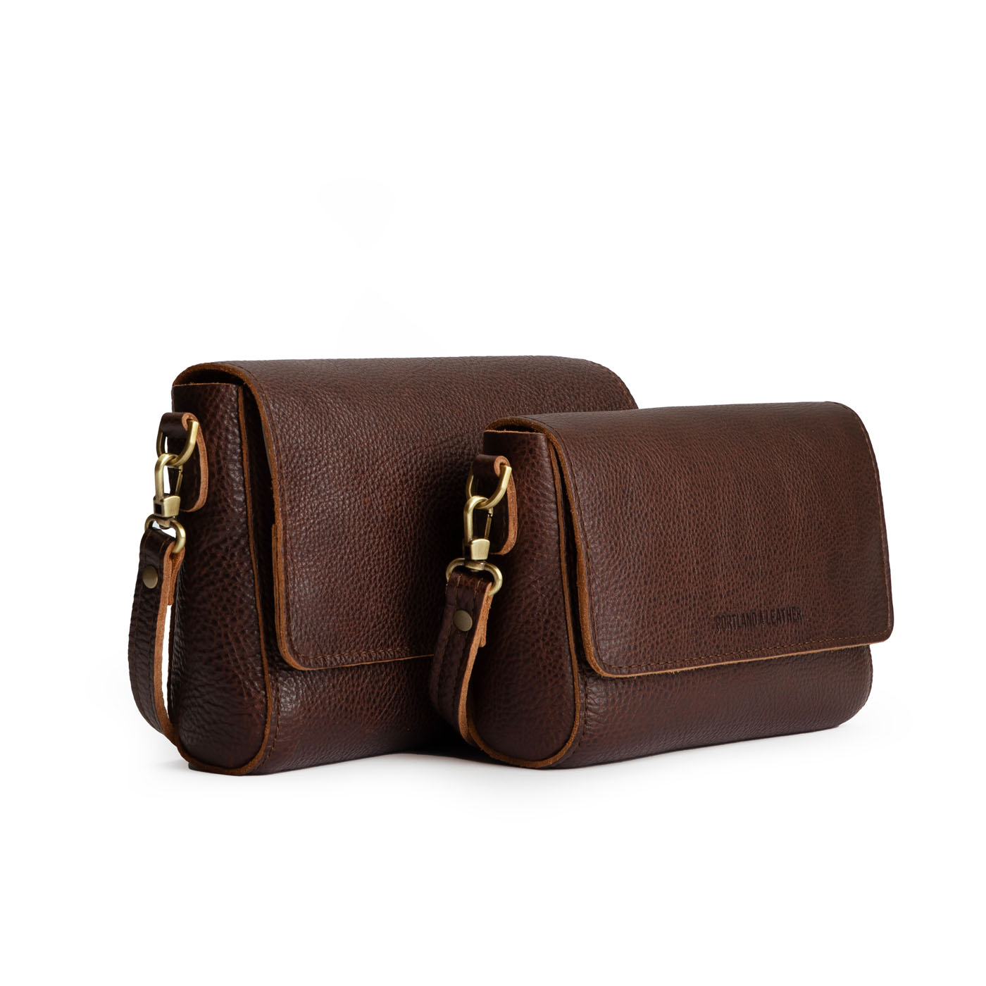 Coldbrew | Side by Side of both sizes of Leather Crossbody Bag with Magnetic Messenger Bag Closure