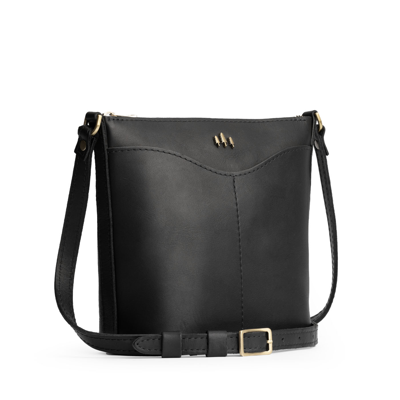 Black | Rectangular side bag with curved front pocket and metal tree shaped badge