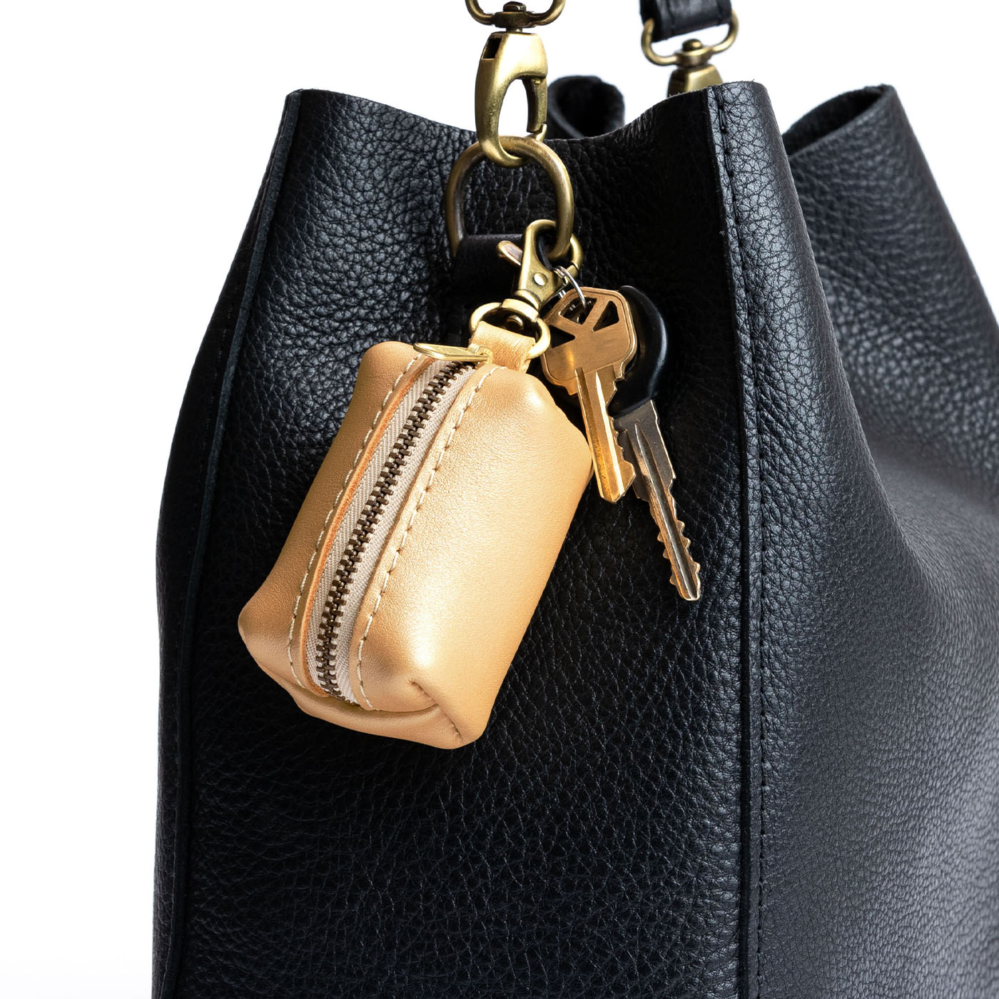 All Color: Champagne | Leather small keychain pouch