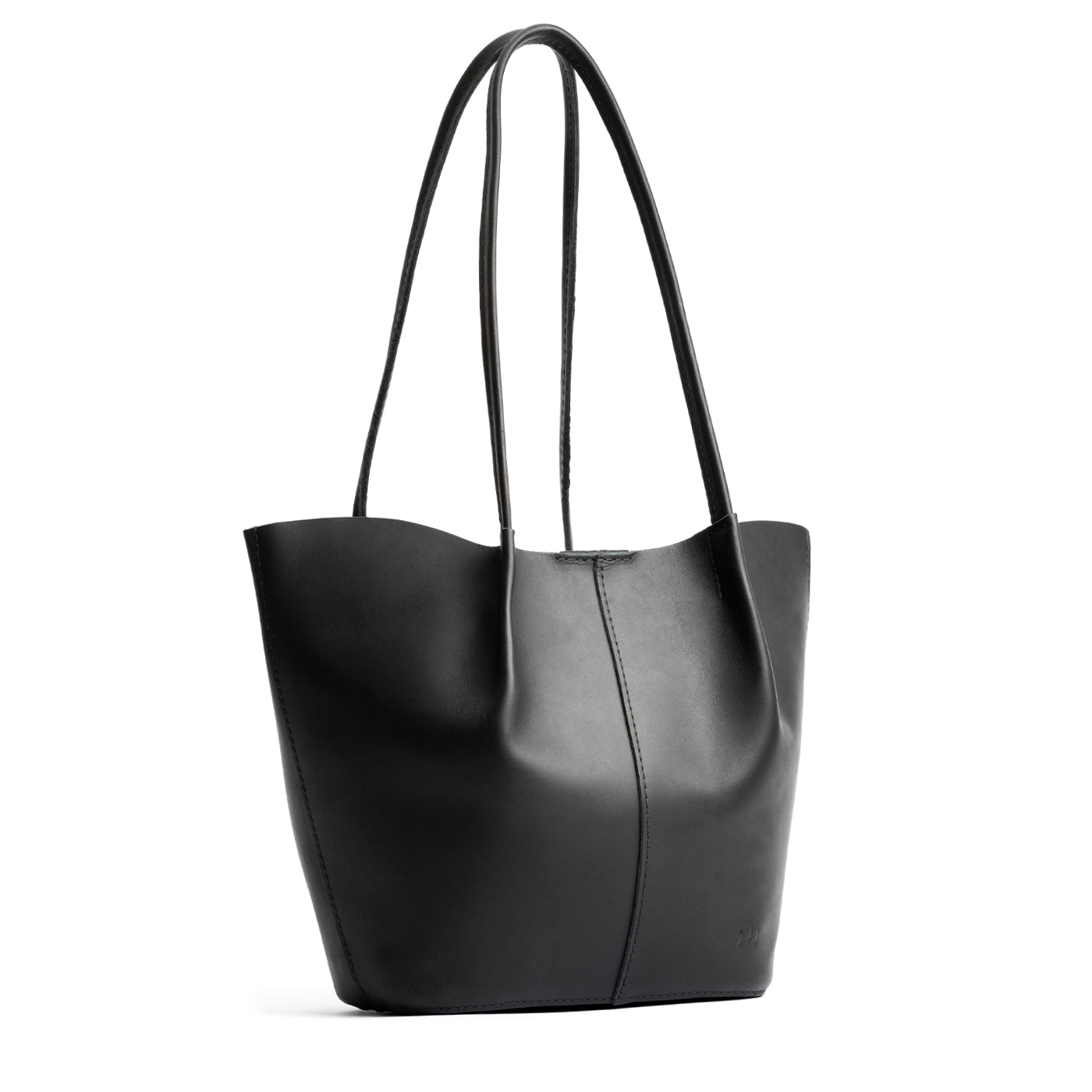 Black*Large | Wide bucket shaped tote bag with matching leather handles