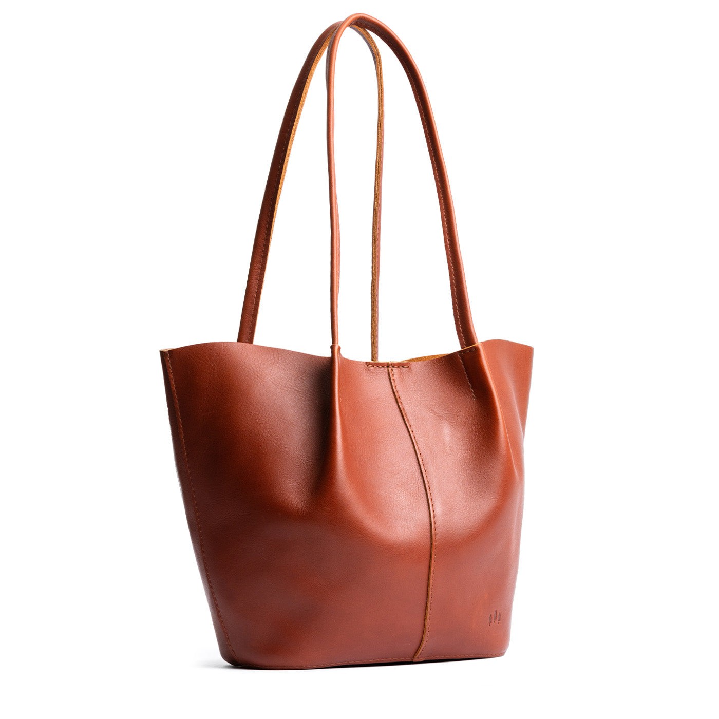 Chestnut*Large | Wide bucket shaped tote bag with matching leather handles