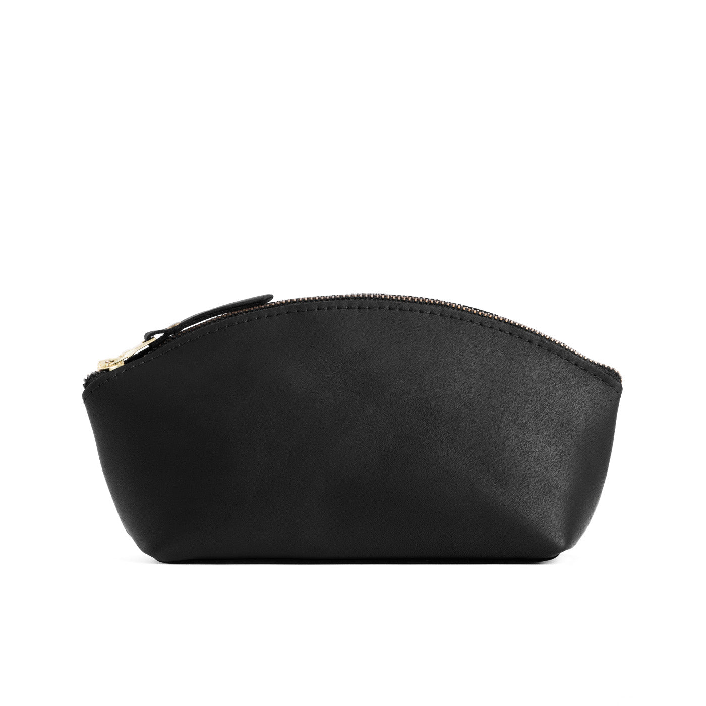 Black*Eclipse | Spacious leather makeup bag with curved seams and top zipper