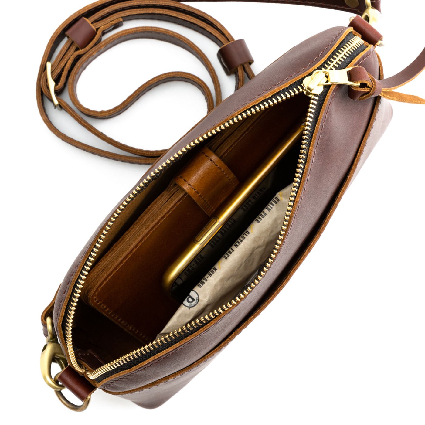 Cognac*Classic | Dome shaped crossbody purse with front and back pockets