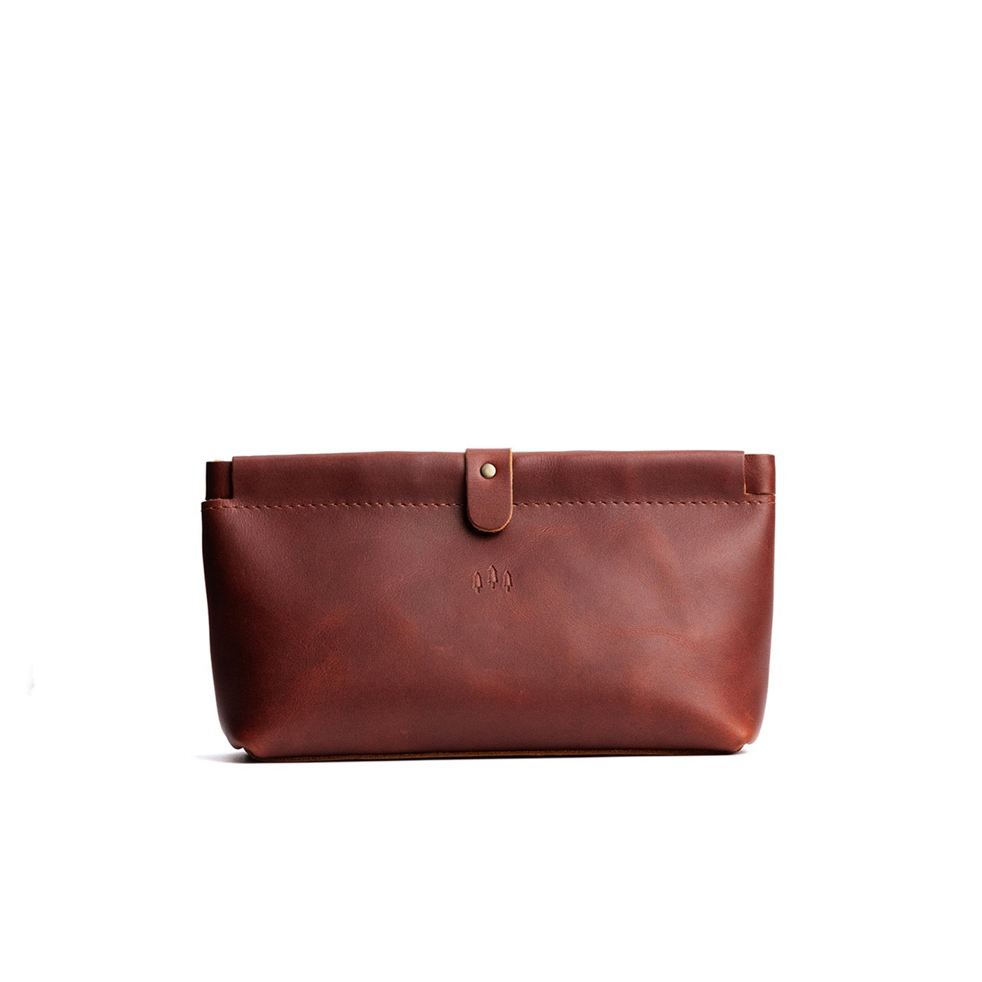 Chestnut | Leather pouch with frame top closure and leather pull tab