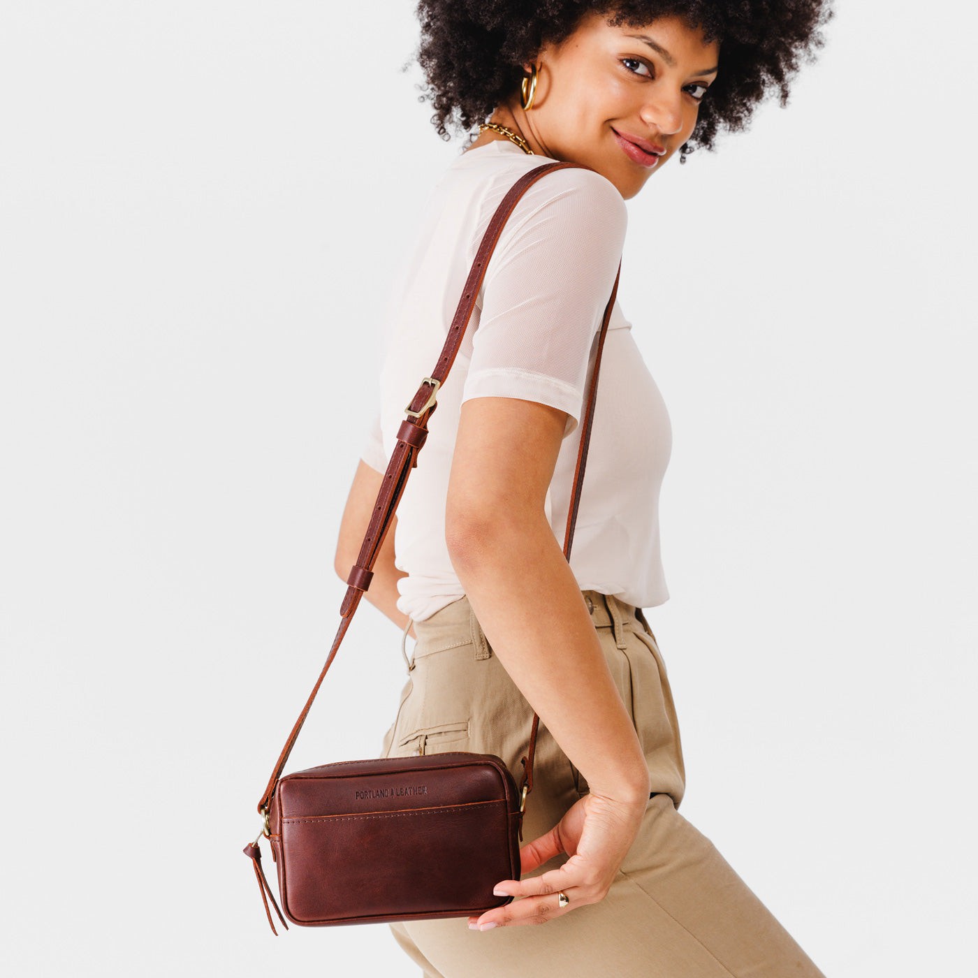 Cognac Small | Petite rectangular crossbody with adjustable strap