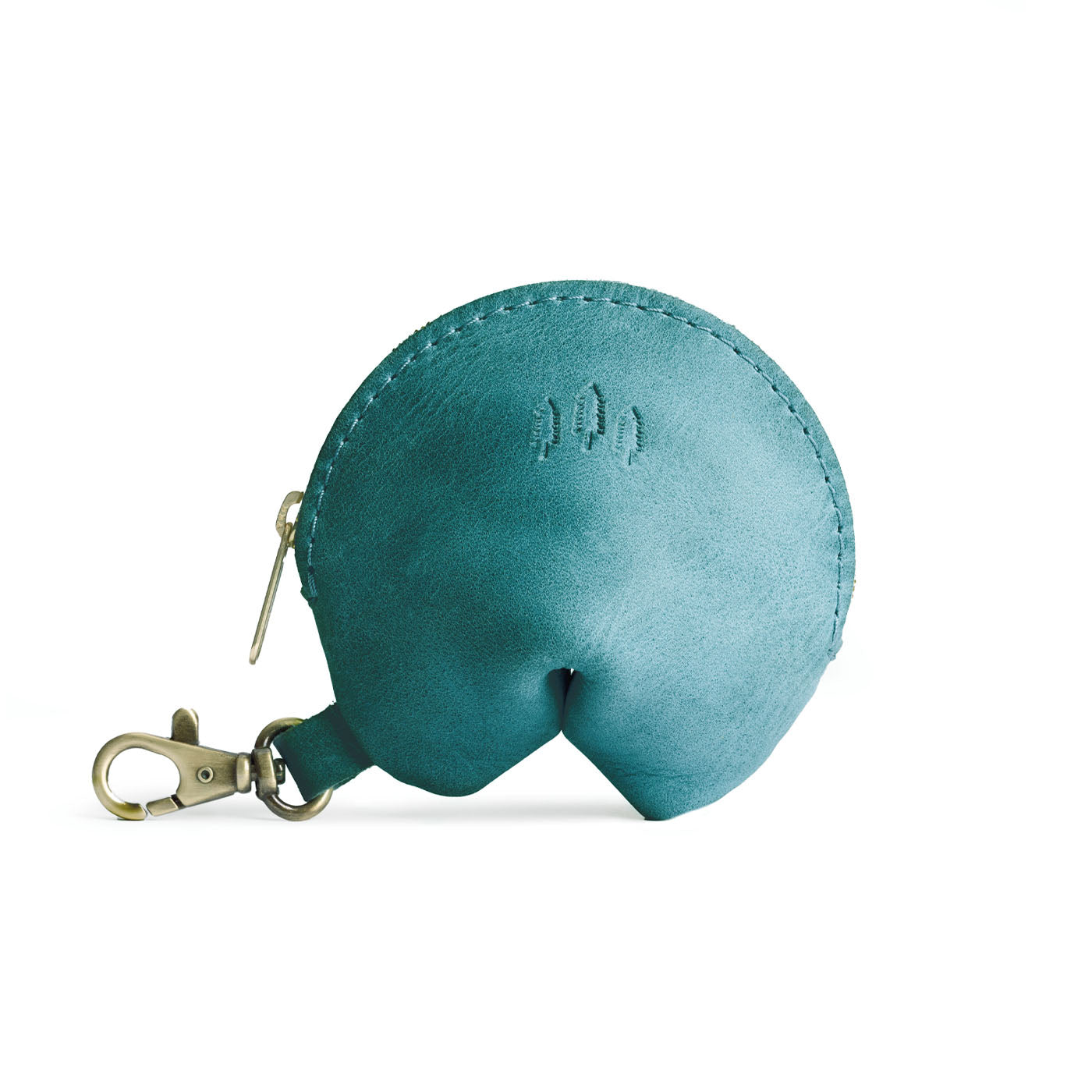 Aqua | Leather fortune cookie shaped keychain pouch