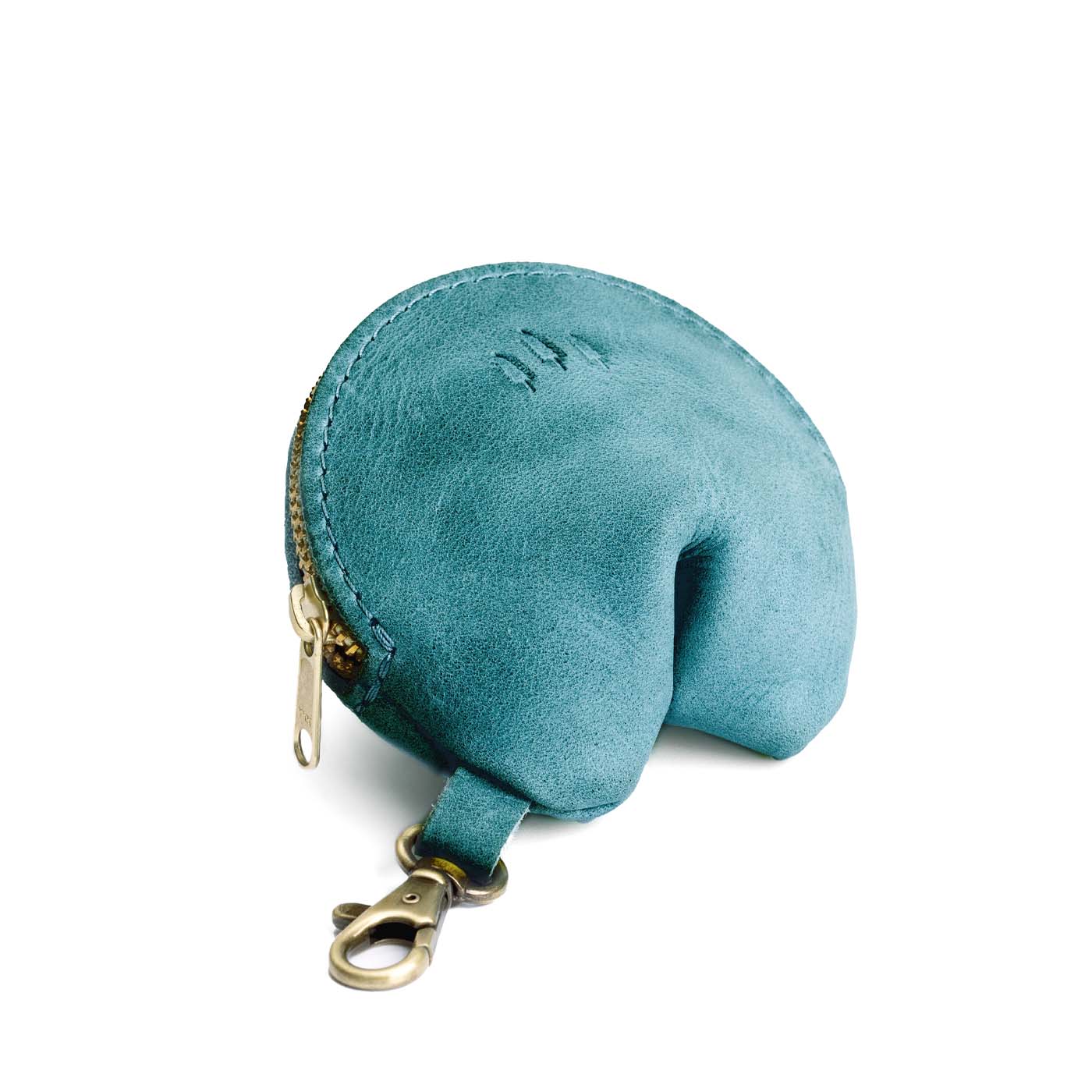 Aqua | Leather fortune cookie shaped keychain pouch