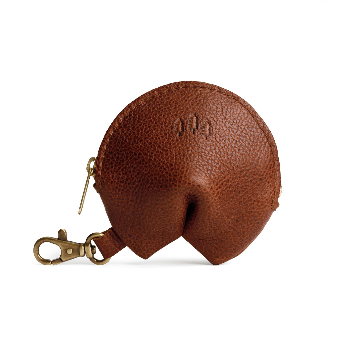 Nutmeg | Leather fortune cookie shaped keychain pouch