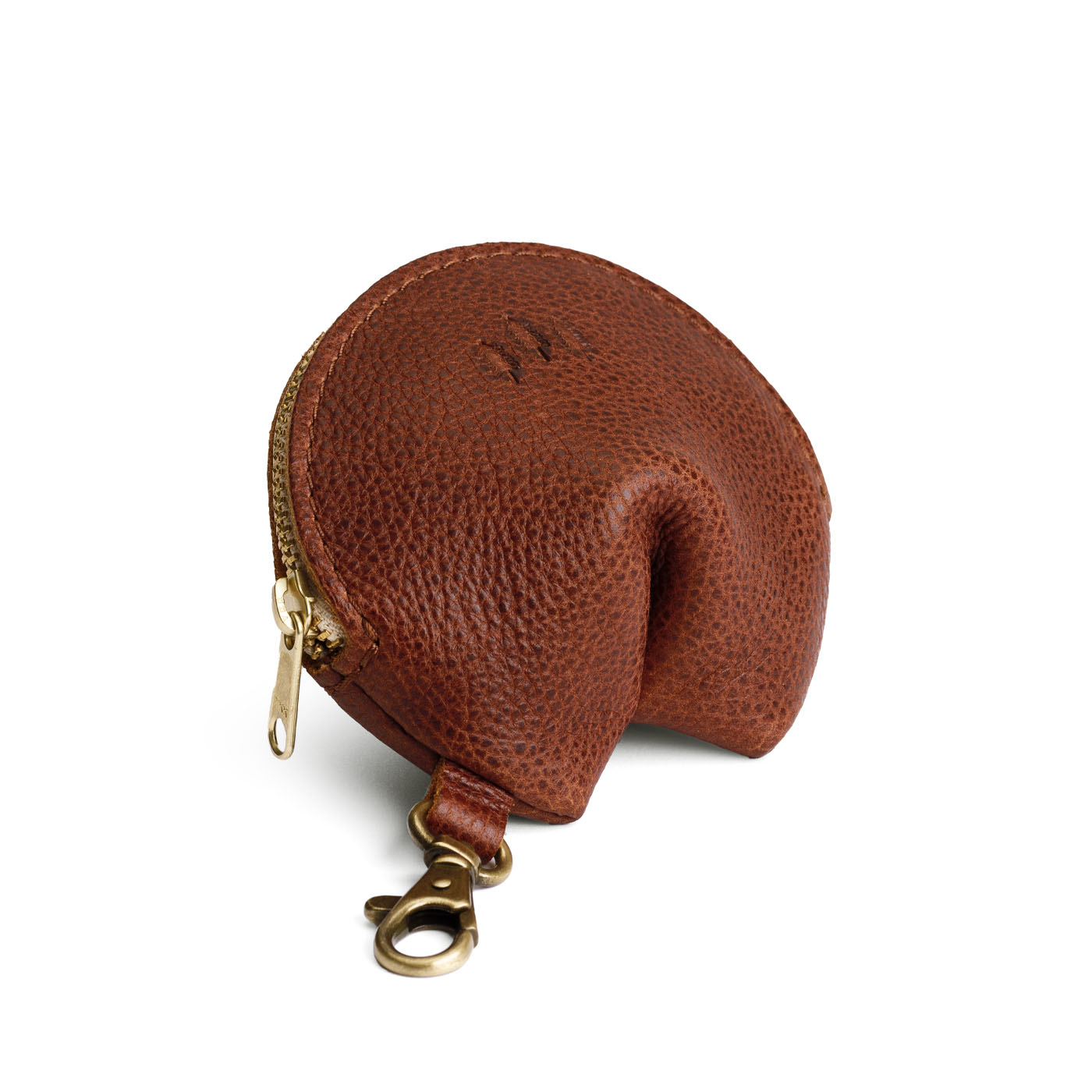 Nutmeg | Leather fortune cookie shaped keychain pouch