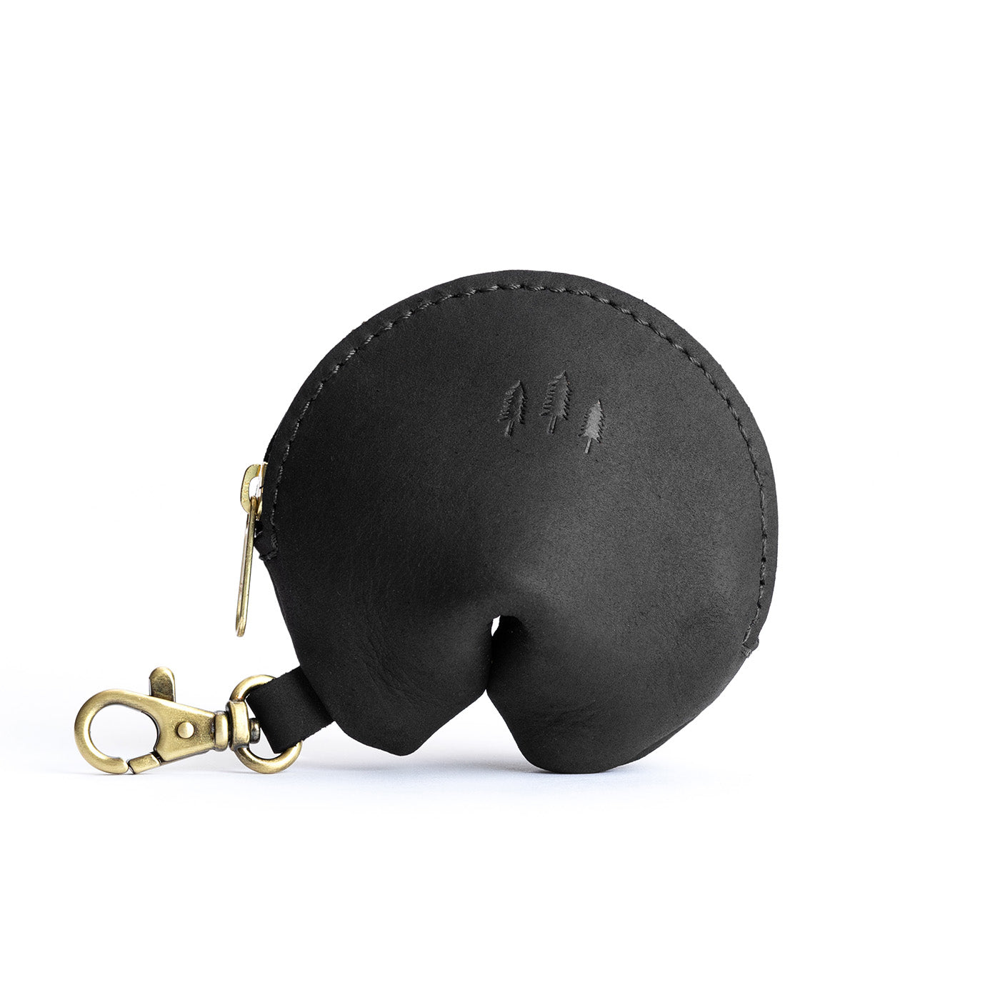 All Color: Shadow Black | Leather fortune cookie shaped keychain pouch