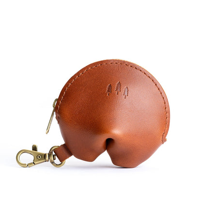 All Color: Honey | Leather fortune cookie shaped keychain pouch