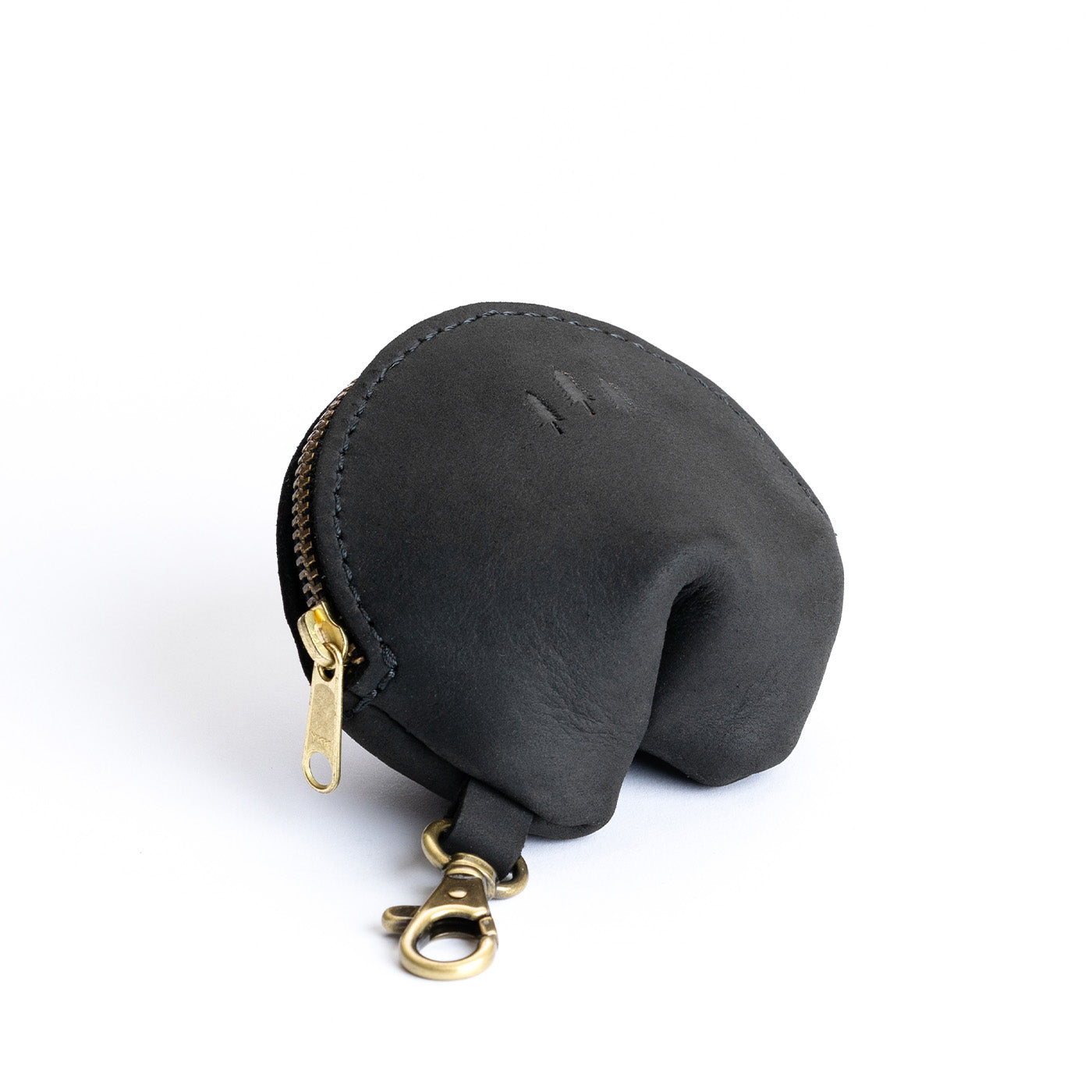 All Color: Shadow Black | Leather fortune cookie shaped keychain pouch