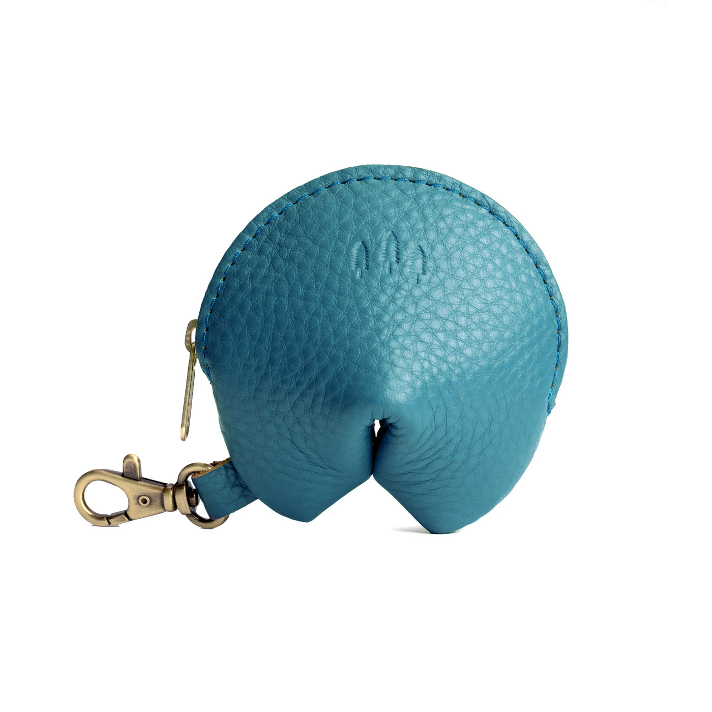 Turquoise | Leather fortune cookie shaped keychain pouch