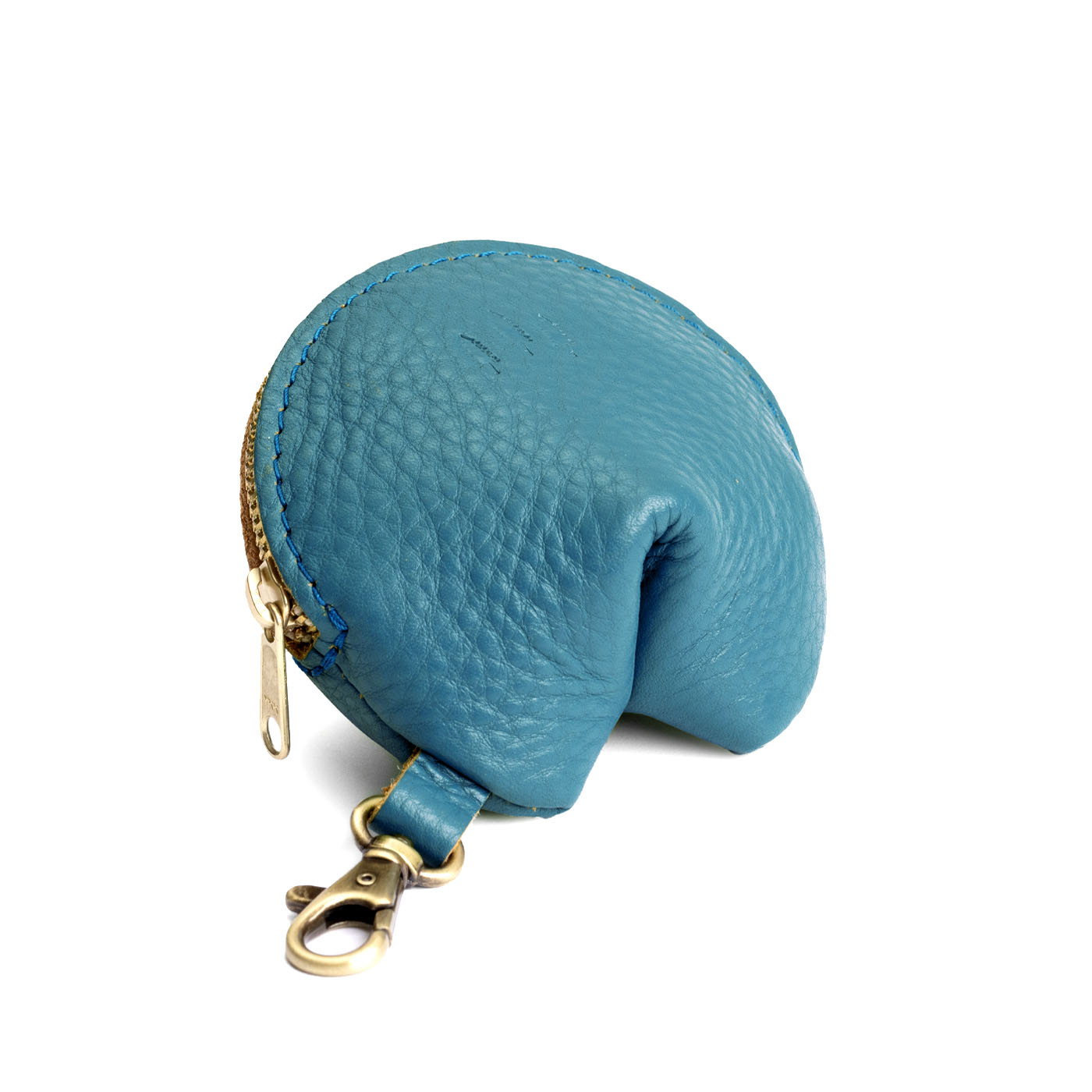 Turquoise | Leather fortune cookie shaped keychain pouch