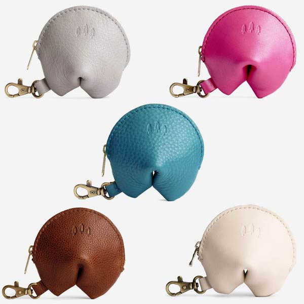 Turquoise | Leather fortune cookie shaped keychain pouch