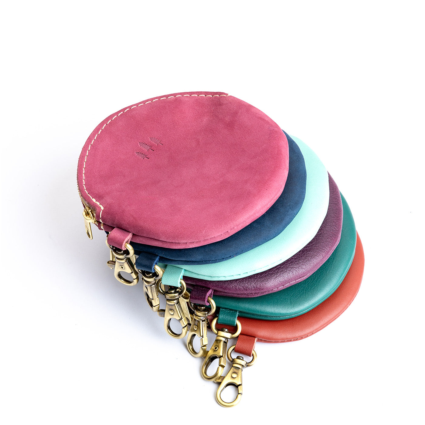 All Color: Foxglove | Leather flat round keychain pouch