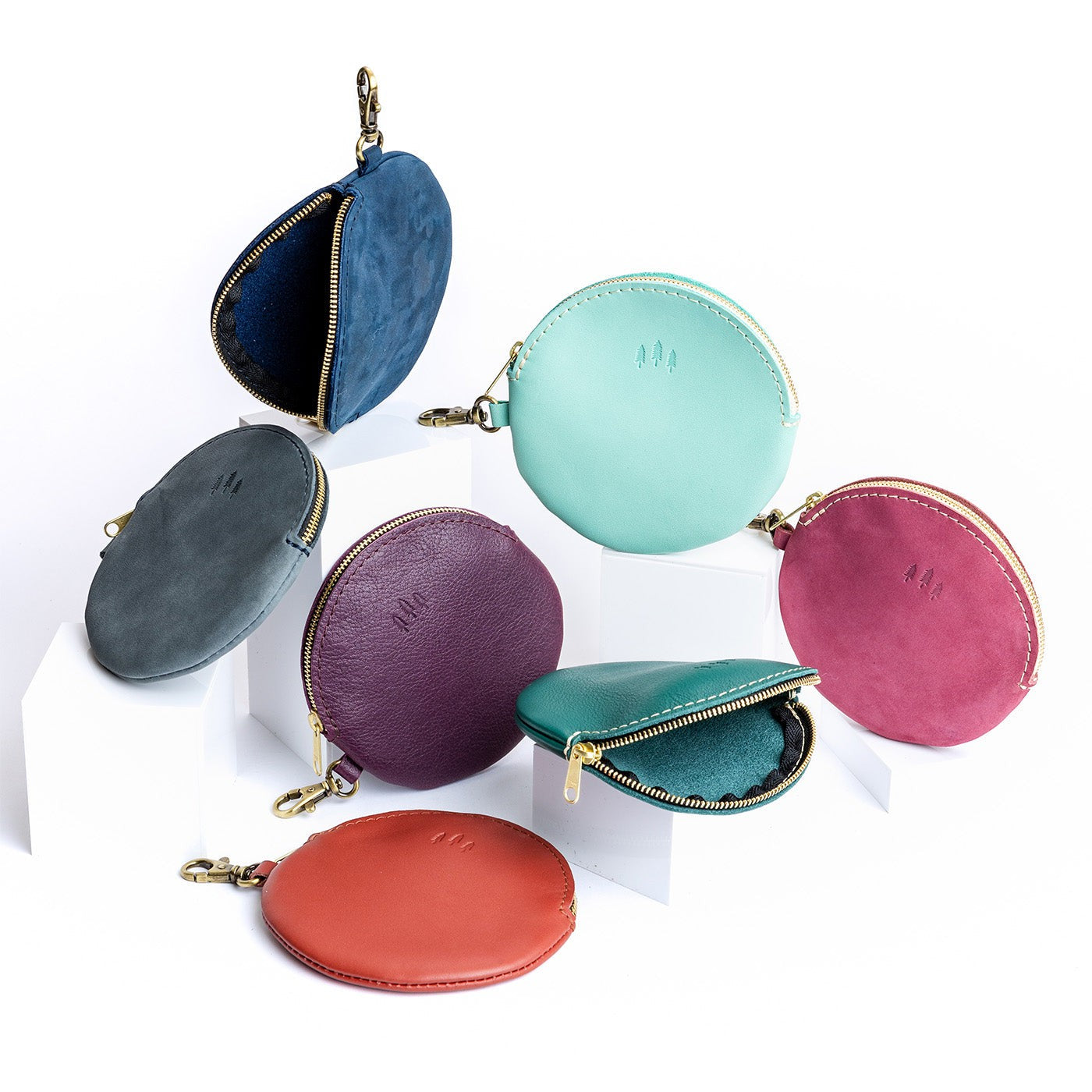 All Color: Mint | Leather flat round keychain pouch