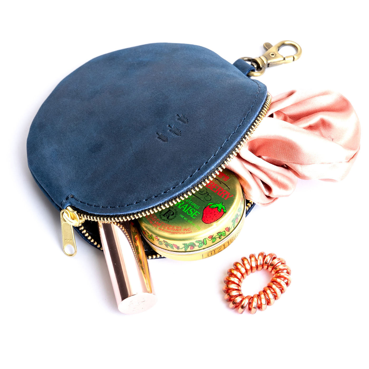 All Color: Deep Water | Leather flat round keychain pouch