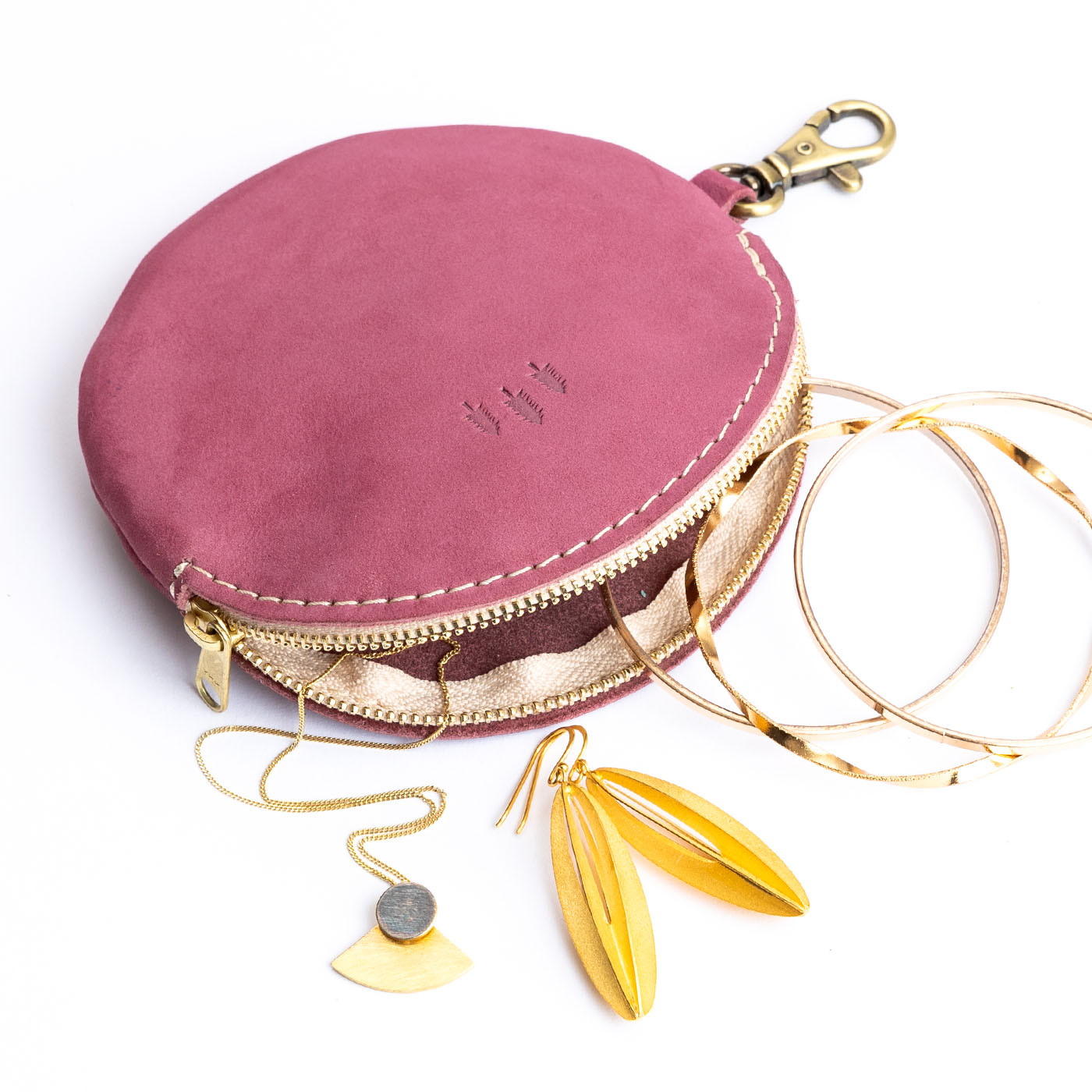 All Color: Foxglove | Leather flat round keychain pouch